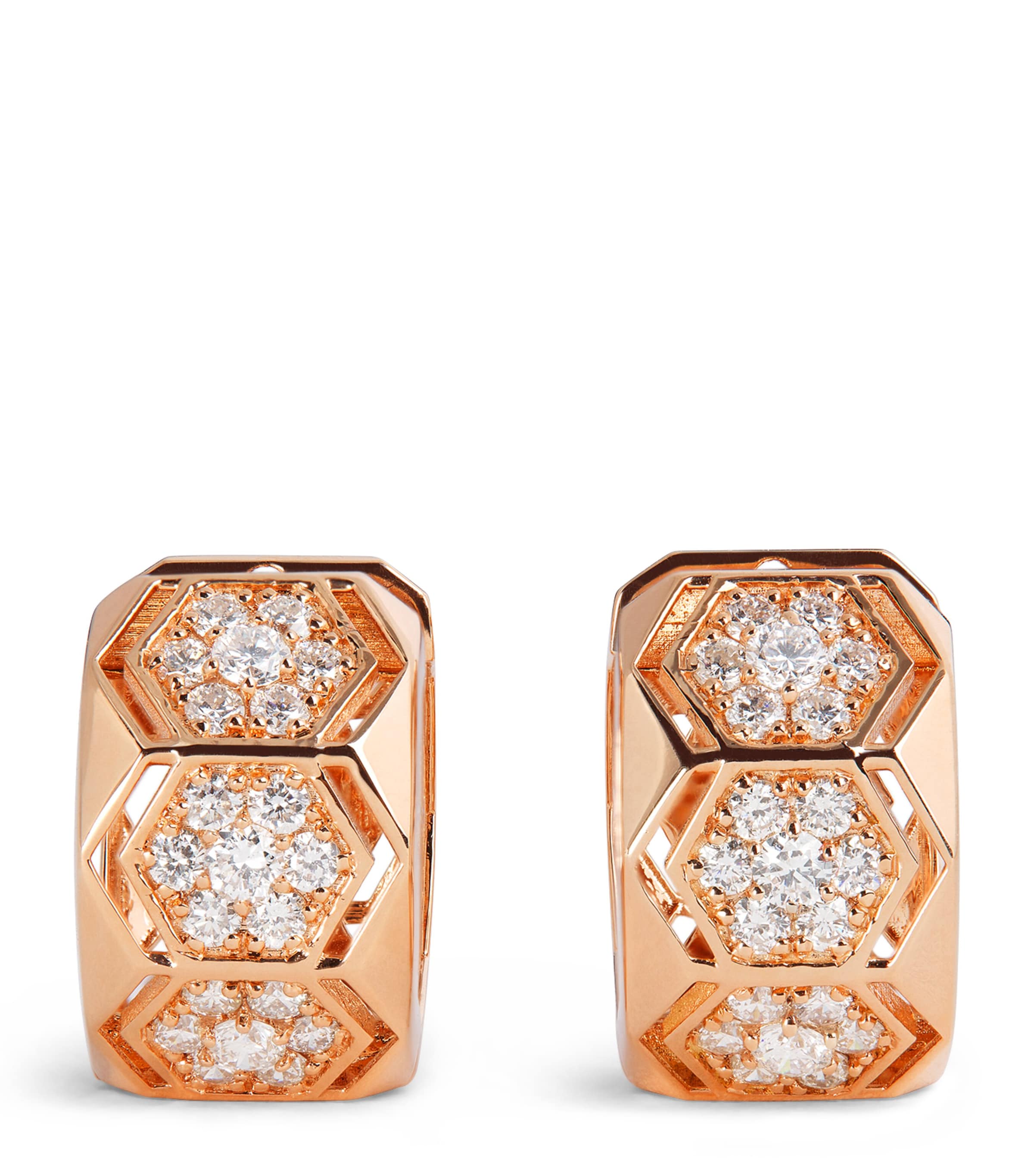 Bee Goddess Rose Gold And Diamond Honeycomb Huggie Earrings In Gold