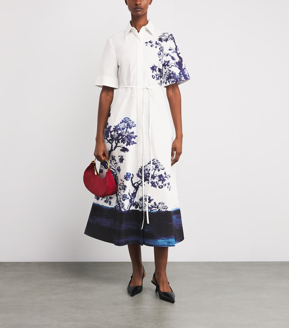 Cotton Floral Midi Shirt Dress CYANOTPE ETCHNG WHIT Image 2