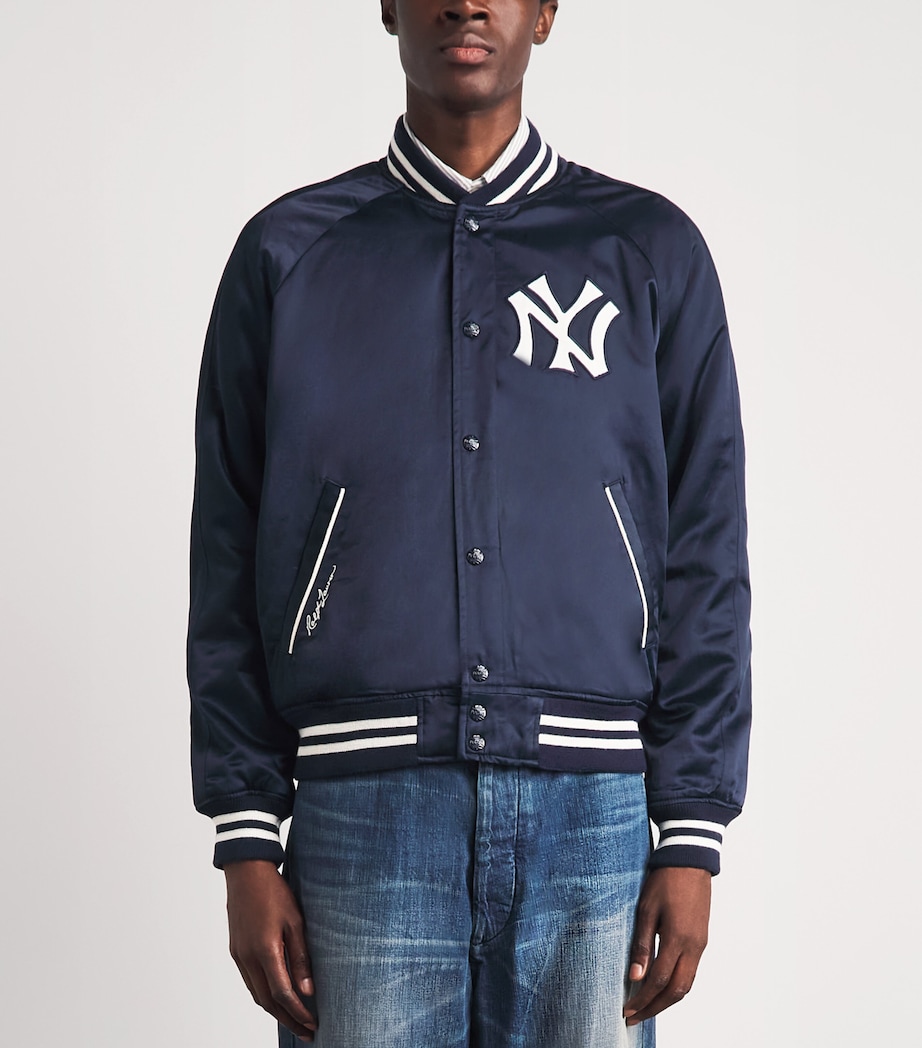 Polo Ralph Lauren Mens Satin Yankees Bomber Jacket Aviator Navy Image 4