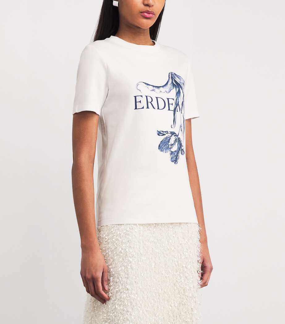 Erdem Womens Cotton Floral Print T-Shirt Btnical Engrve White Image 4