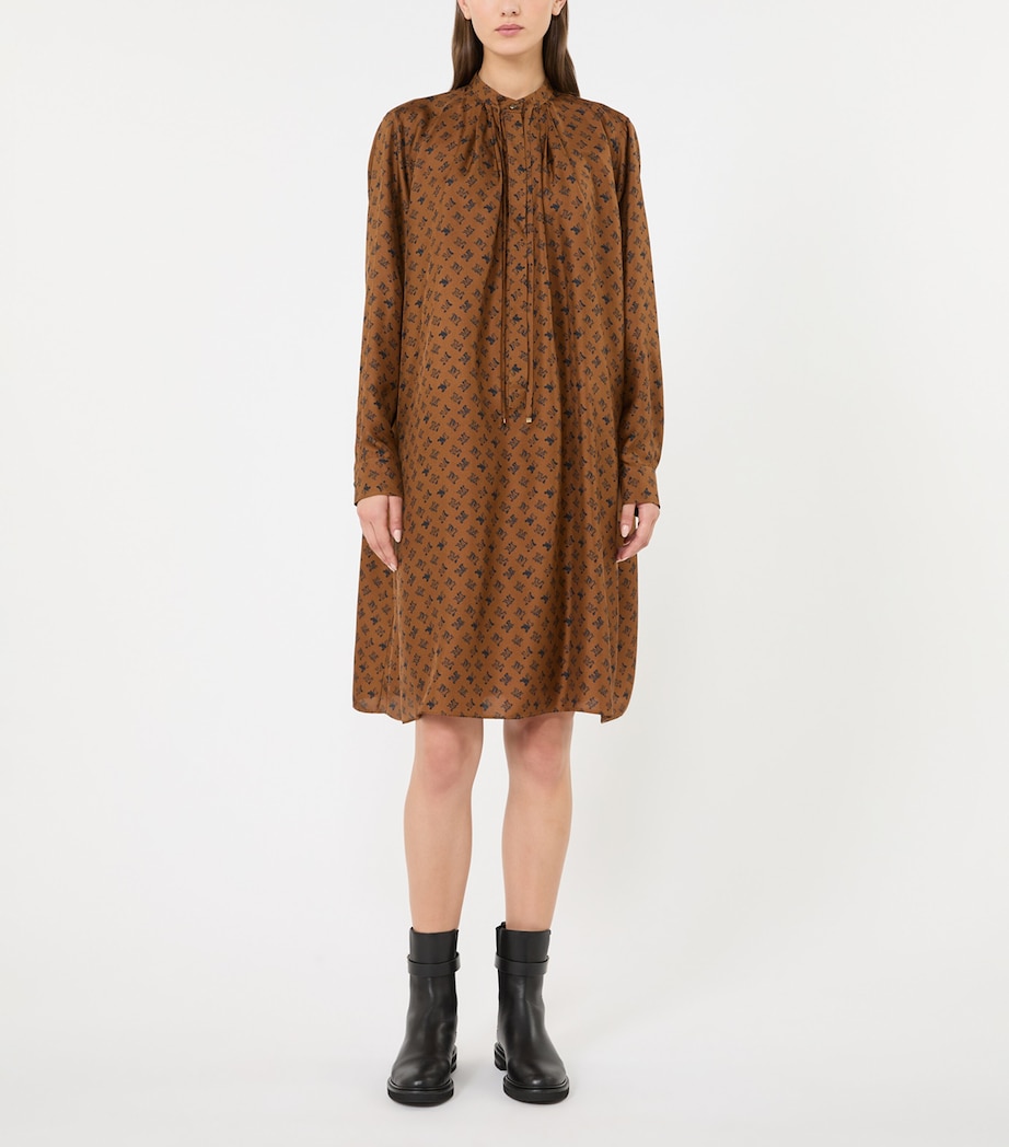 Max Mara Womens Silk Logo-Print Shirt Dress Tobacco Image 3