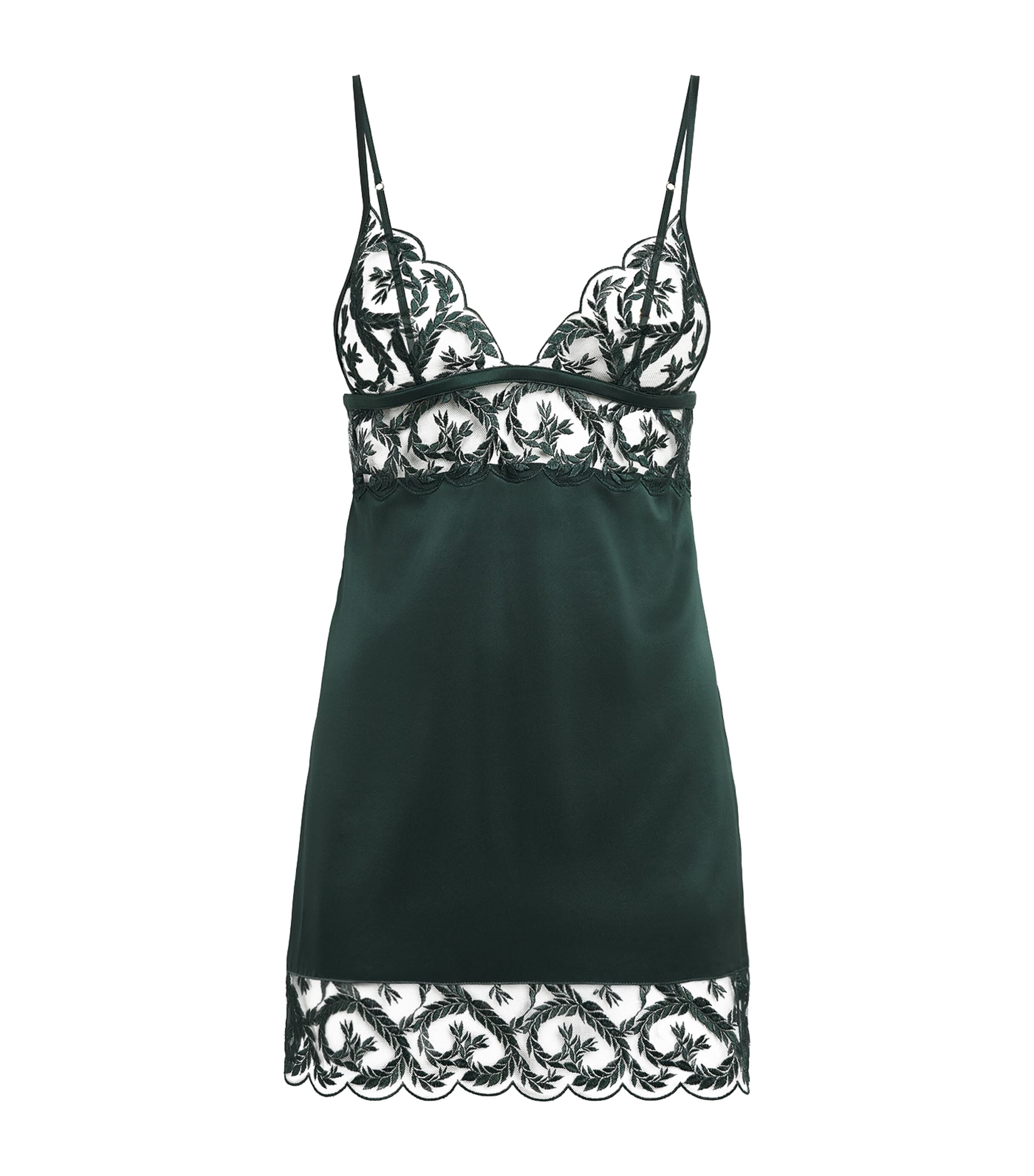 Coco De Mer Womens Lace Arletta Slip Dress Emerald Image 1