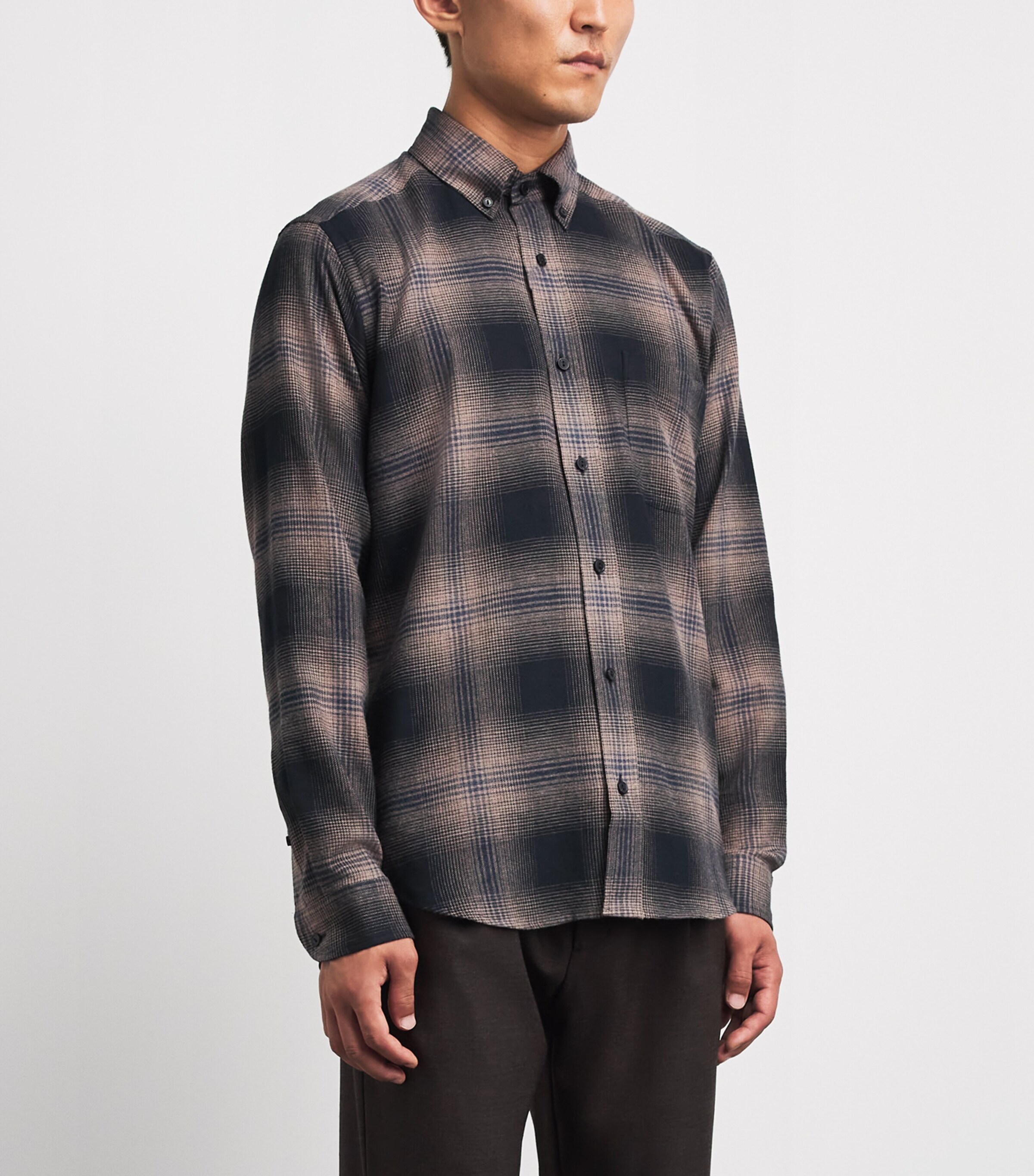 Eton Mens Flannel Check Shirt Navy Blue Image 4