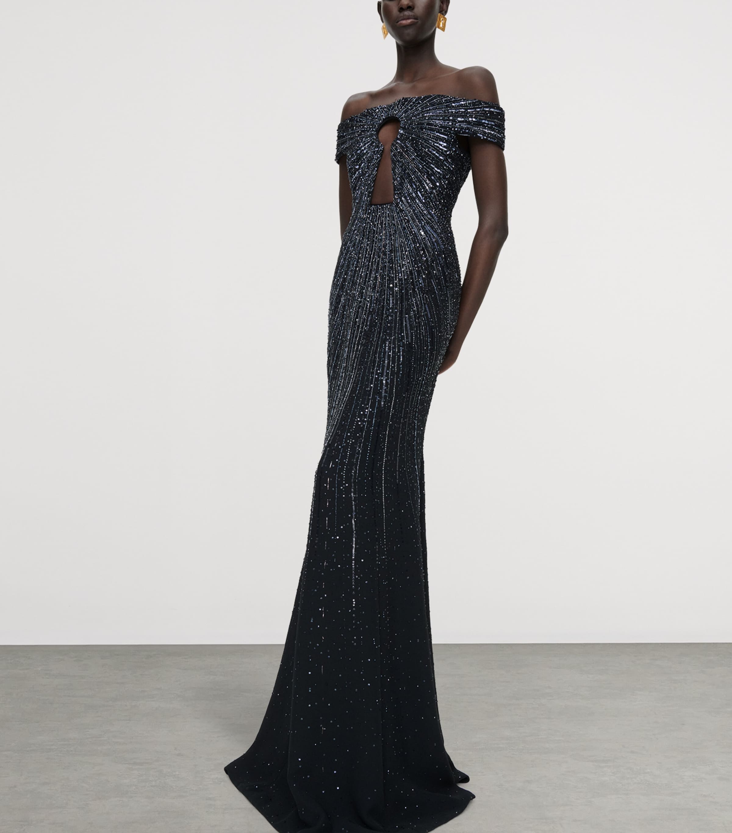 Schiaparelli Womens Sequinned Keyhole Cut-Out Gown Black Image 4