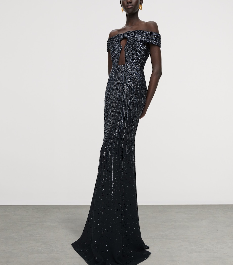 Schiaparelli Womens Sequinned Keyhole Cut-Out Gown Black Image 4