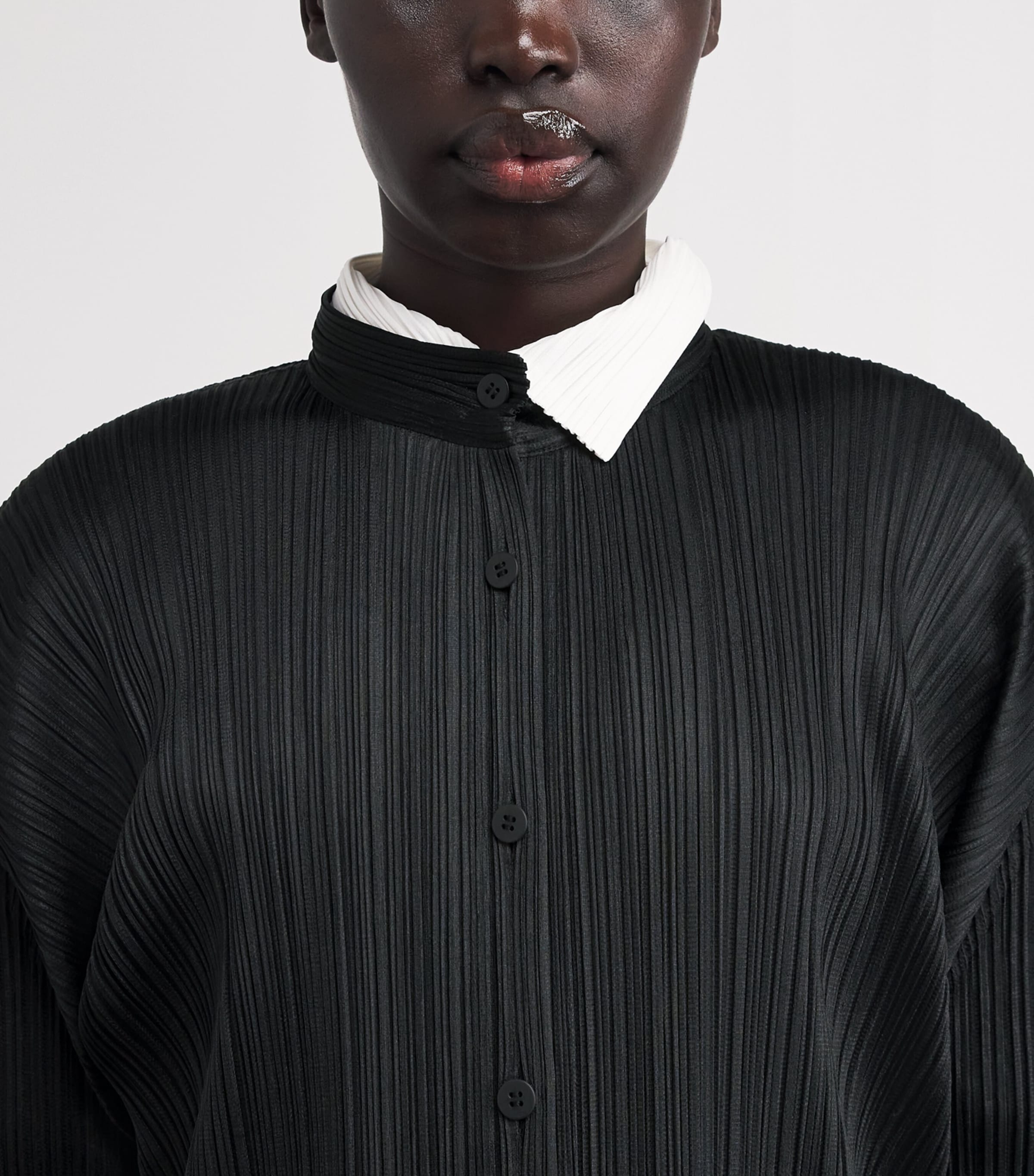 Pleats Please Issey Miyake Womens Pleated Stand Collar Shirt Black Image 3