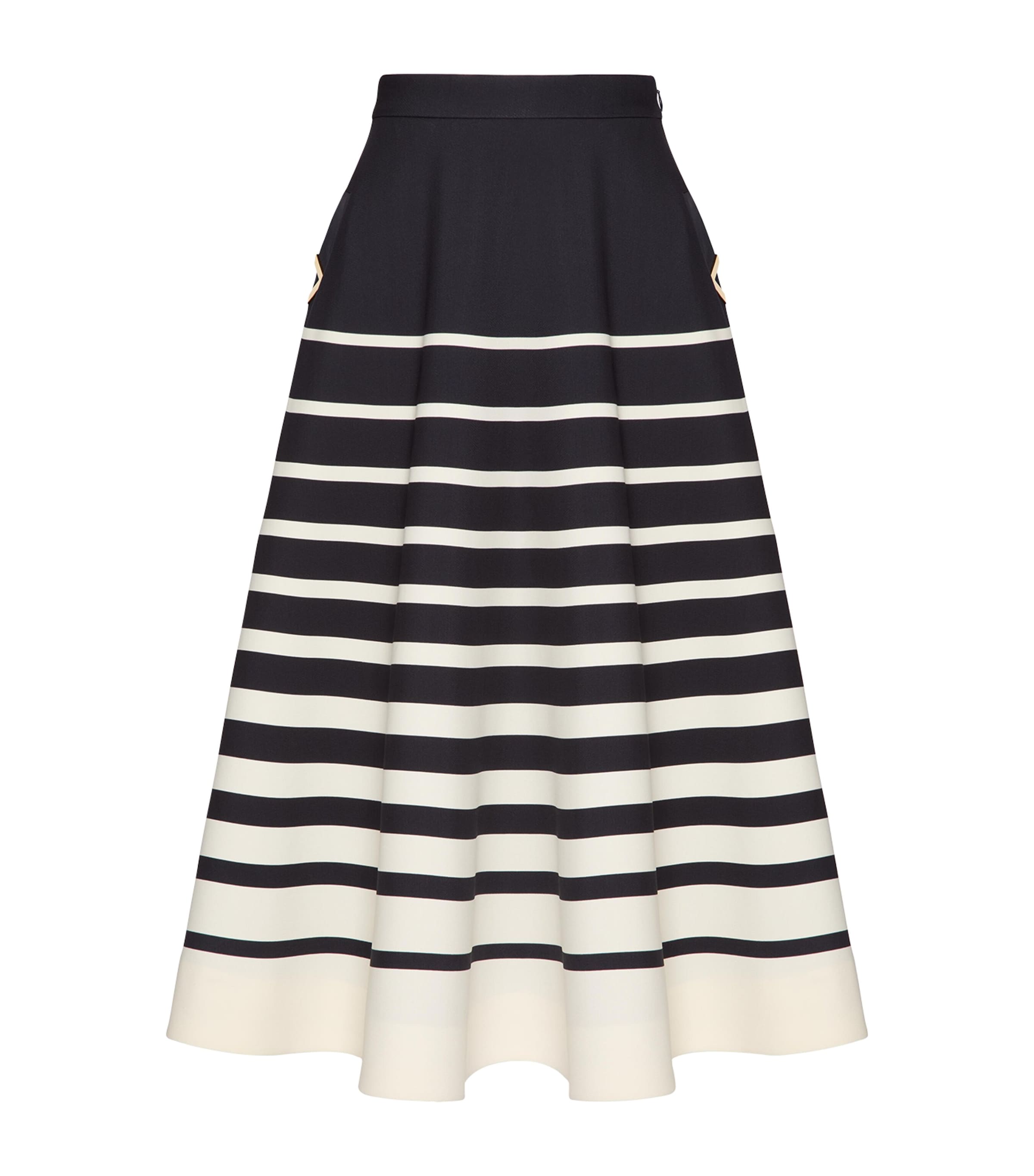 Valentino Embellished Striped Wool And Silk-blend Midi Skirt In White