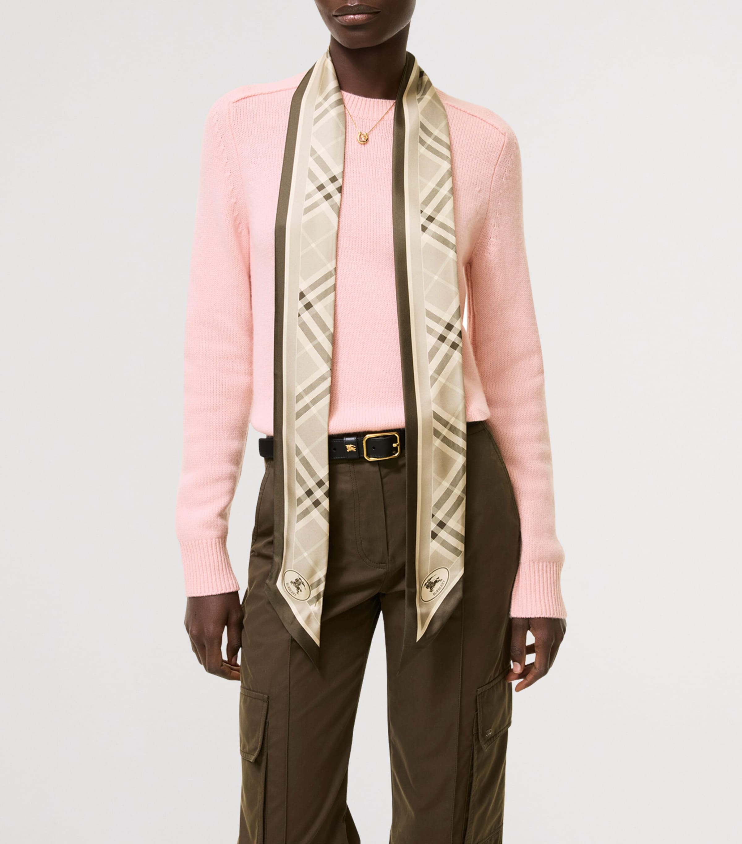 Burberry Silk Check Skinny Scarf Dove Grey Image 3