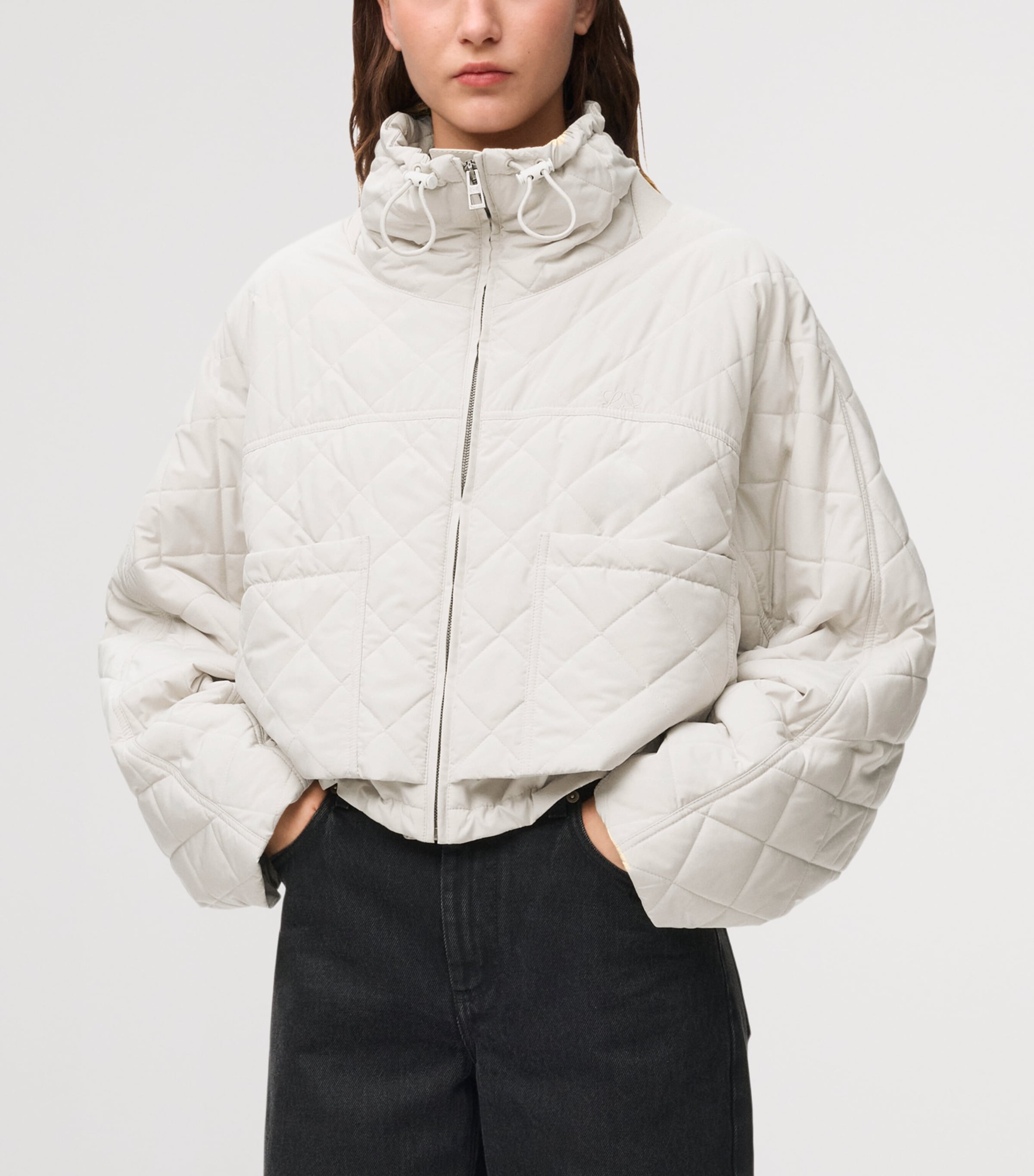LOEWE Womens High-Neck Quilted Jacket Ecru Image 4