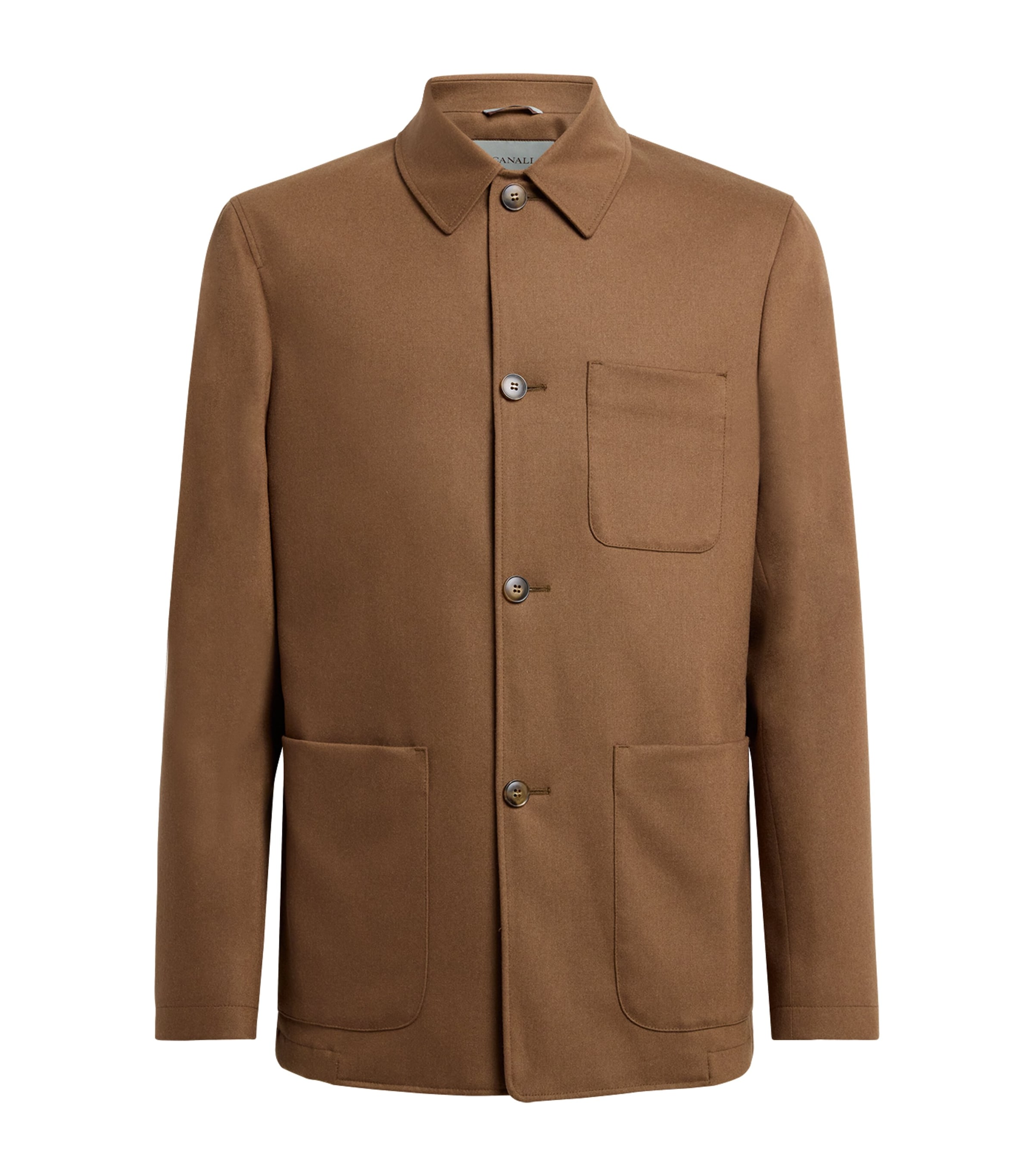 Canali Mens Stretch-Wool Chore Overshirt Brown Image 1