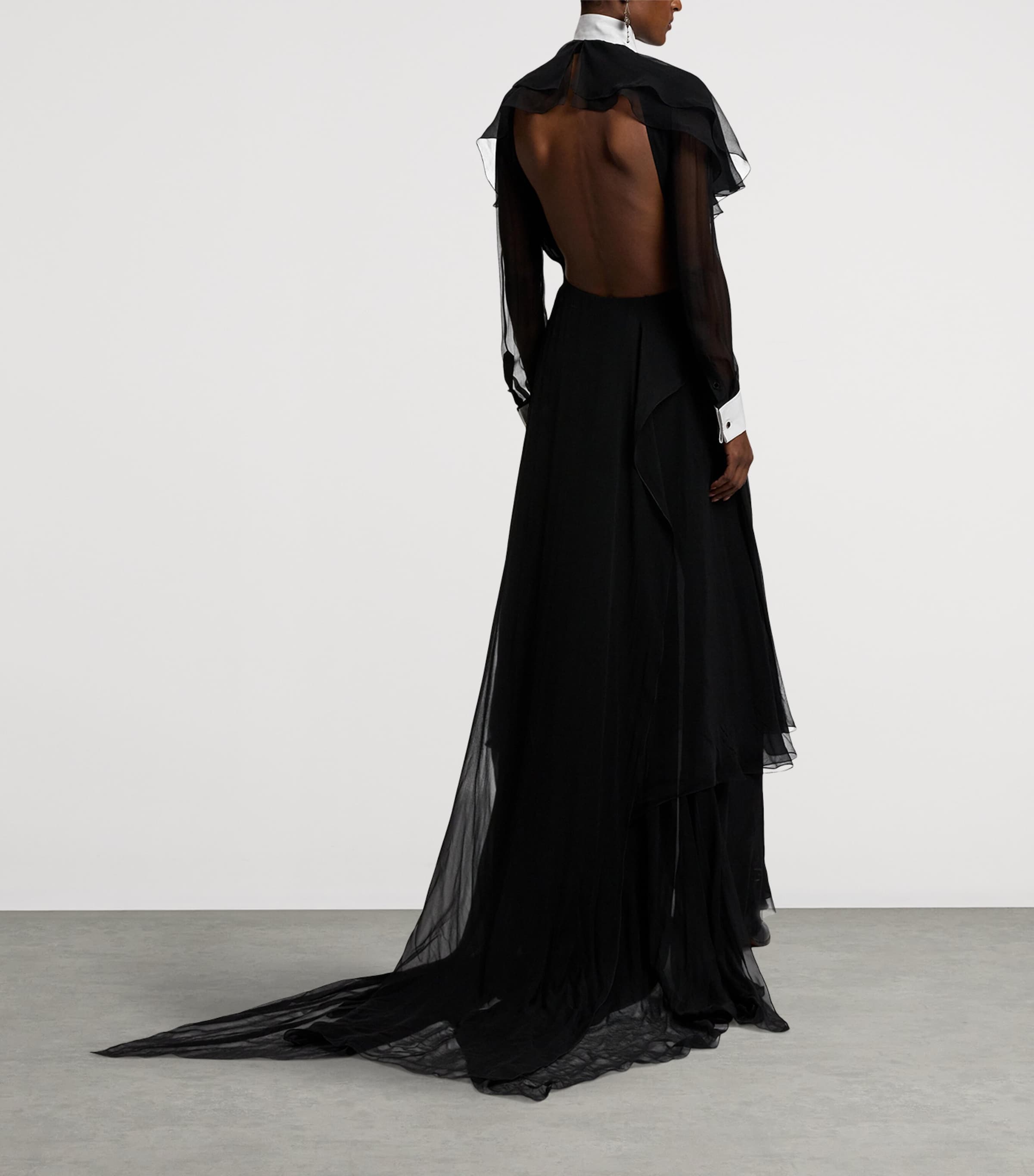 Silk Chiffon Emala Evening Dress BLACK Image 9