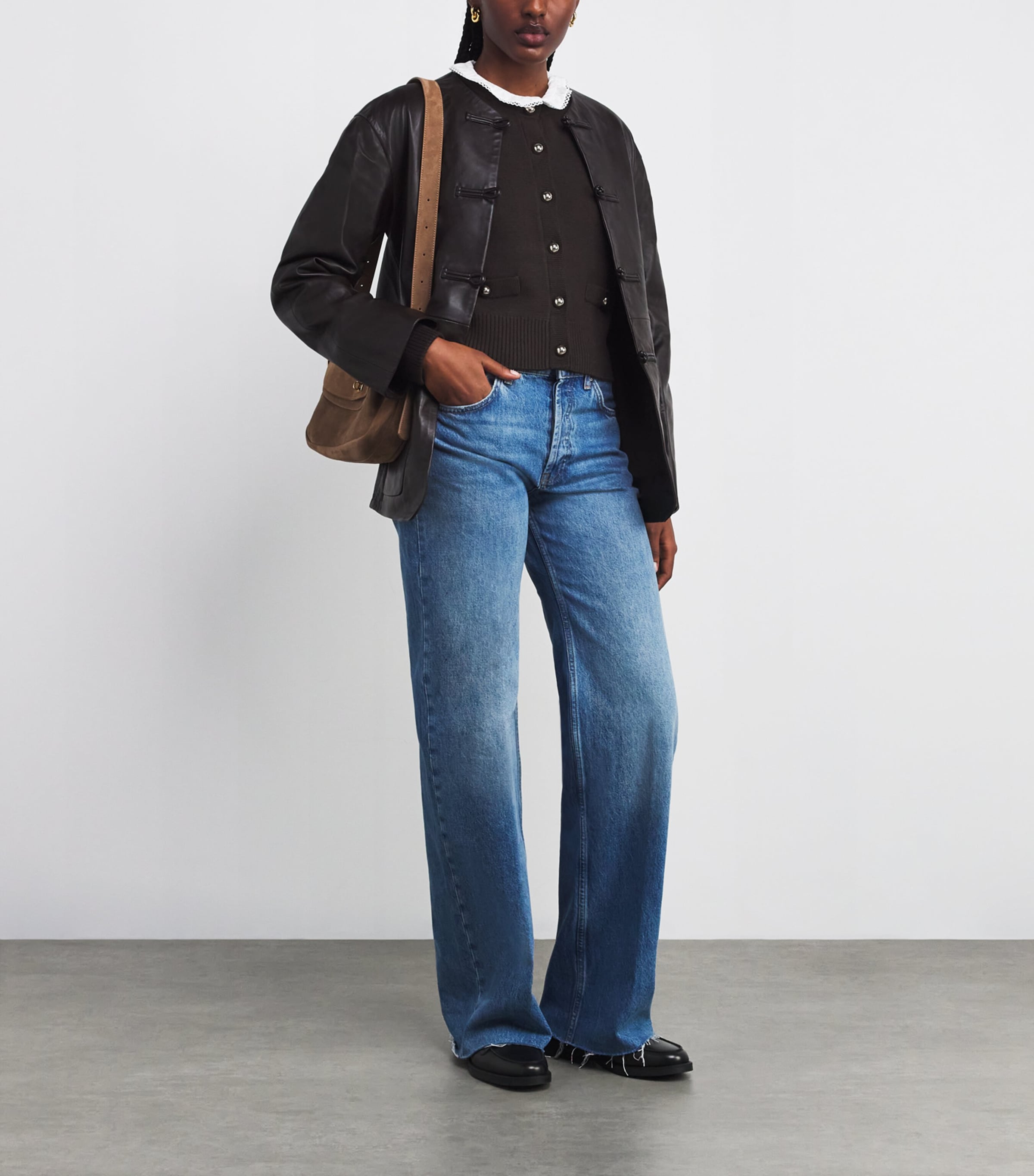 Removable Ruffle Collar Cardigan BROWN Image 2