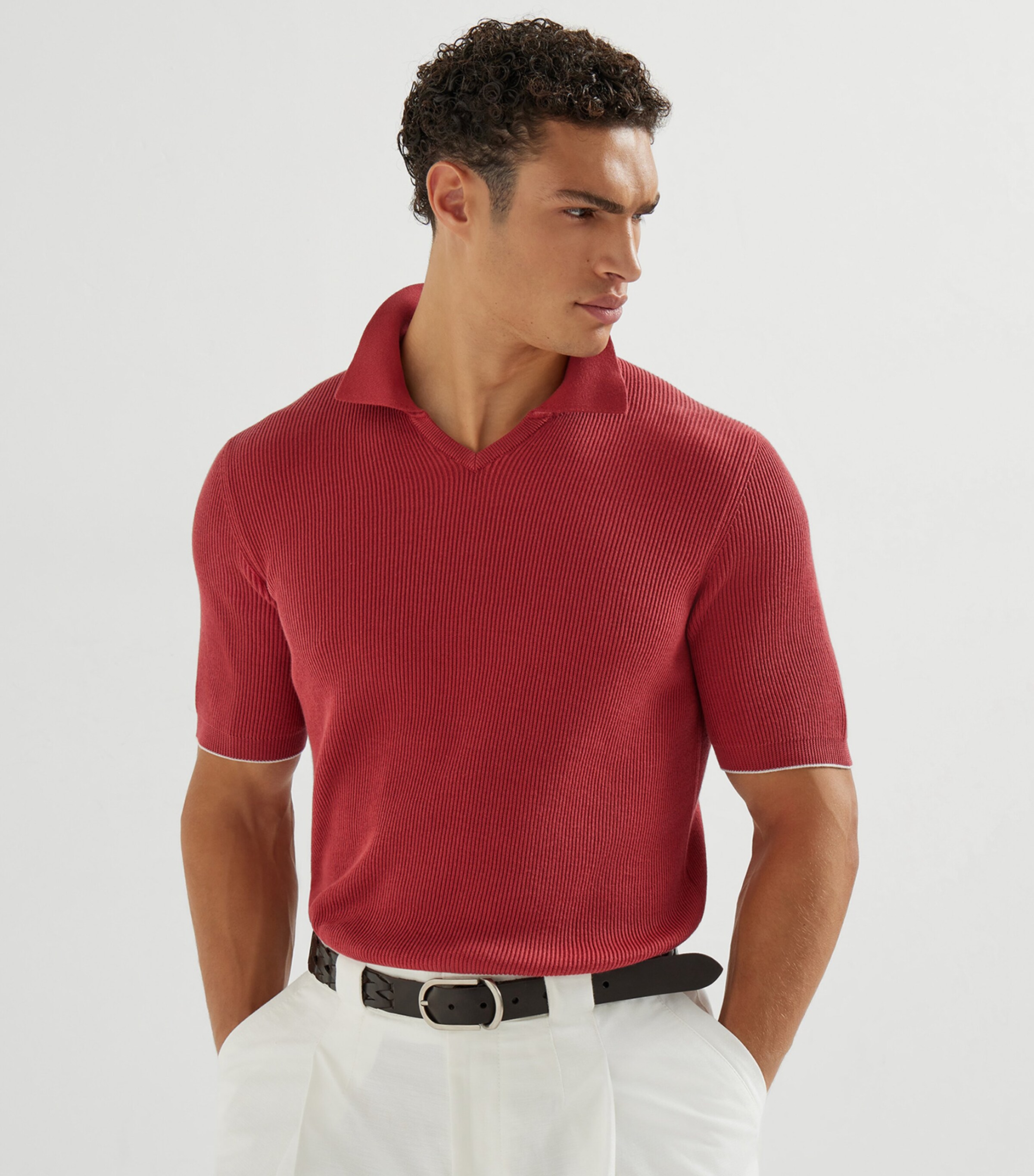 Brunello Cucinelli Mens Cotton Polo Sweater Image 3