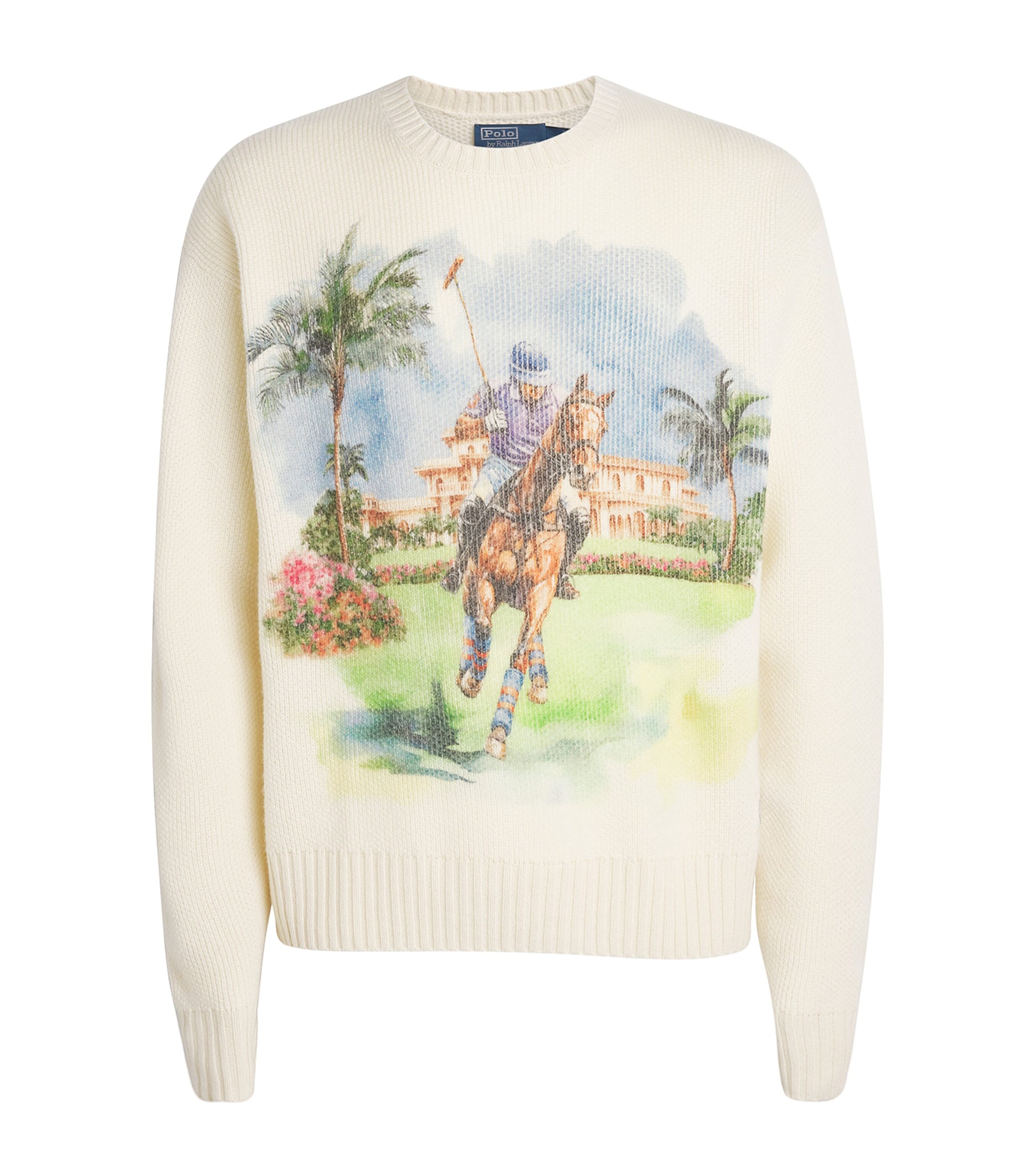 Polo Ralph Lauren Mens Cashmere Polo Print Sweater Cream Combo Image 1
