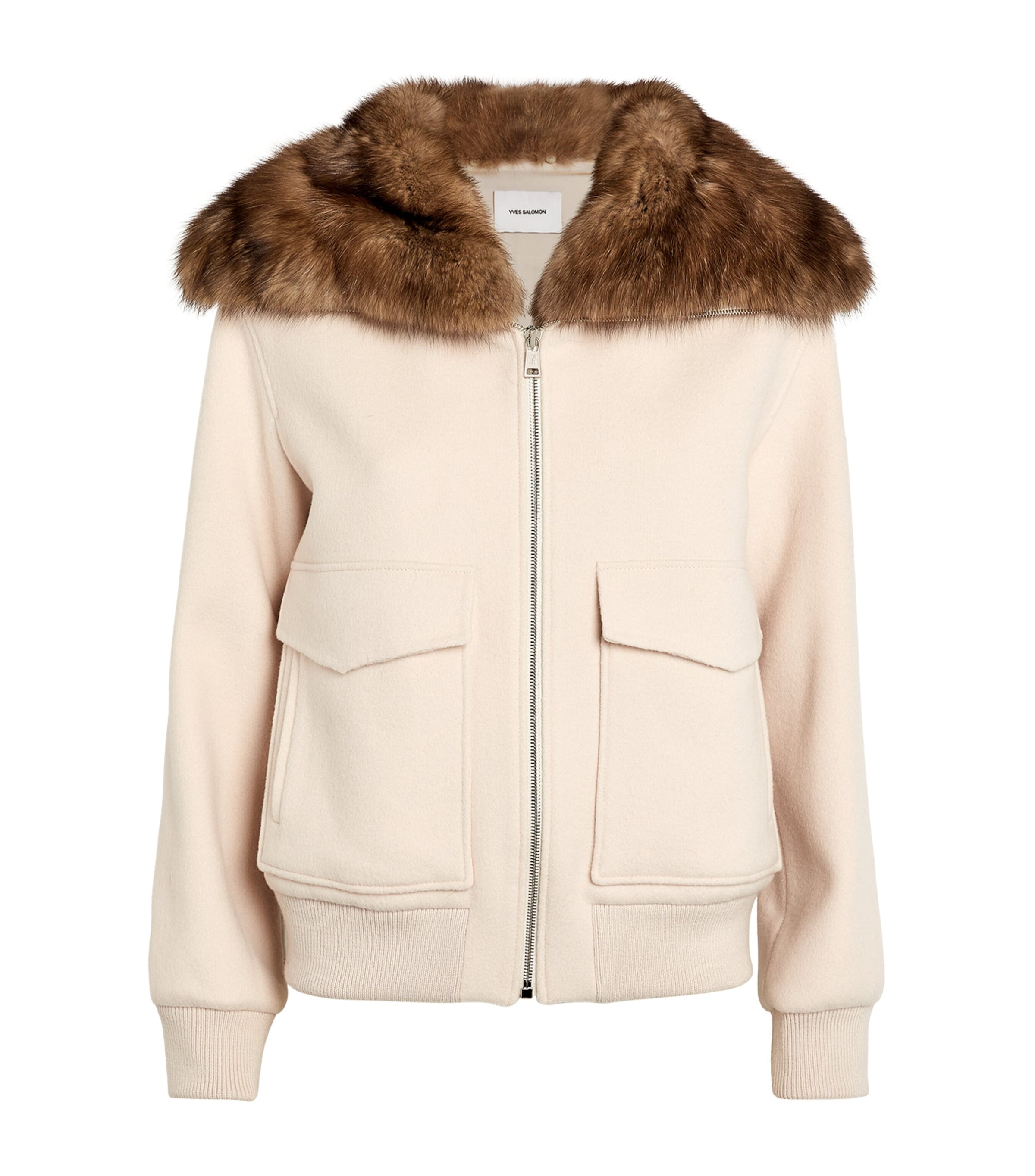 Shop Yves Salomon Fur-collar Bomber Jacket In Beige