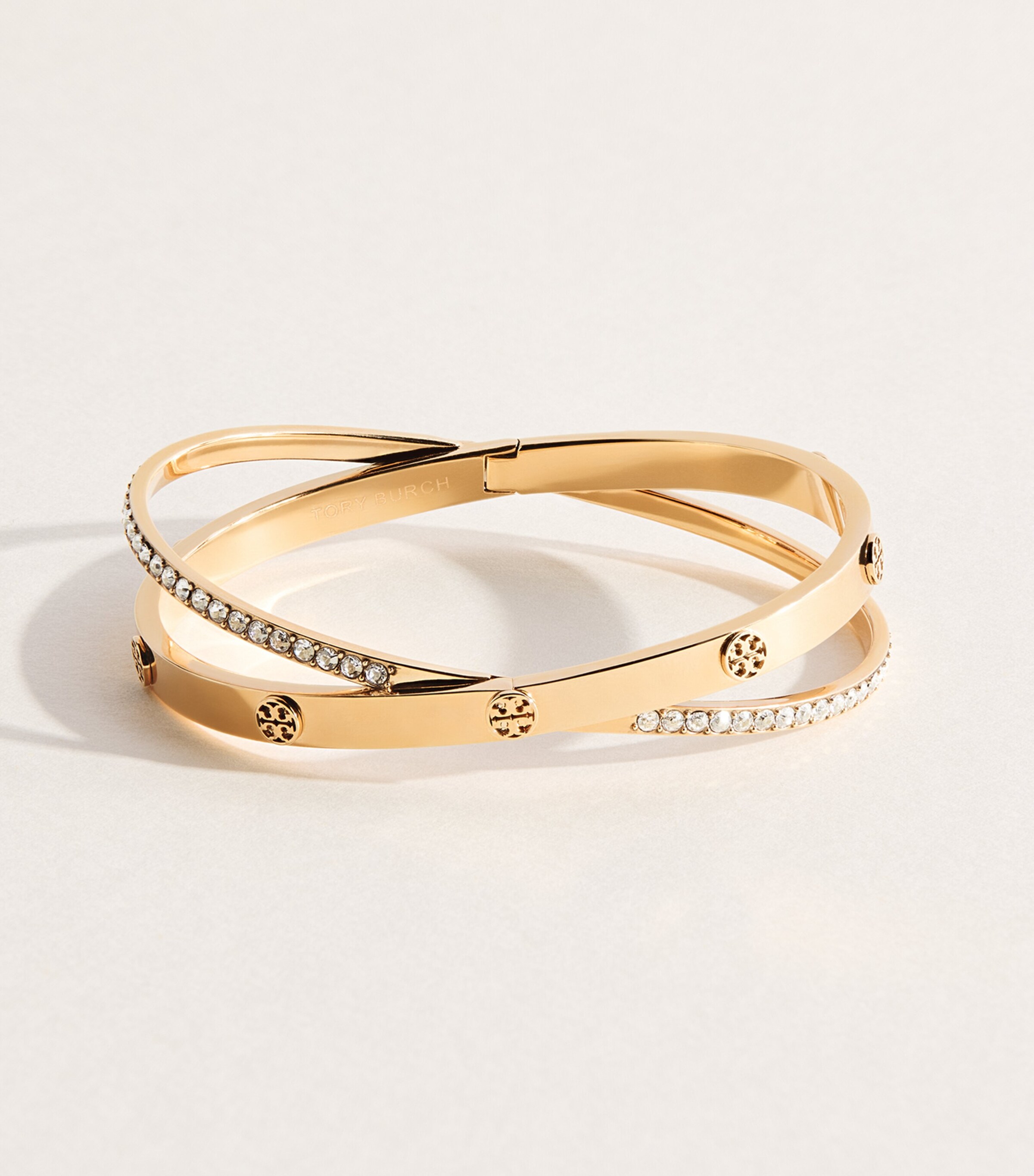 Tory Burch Gold-Plated Icon Pavé Double Bracelet Tory Gold / Crystal Image 1