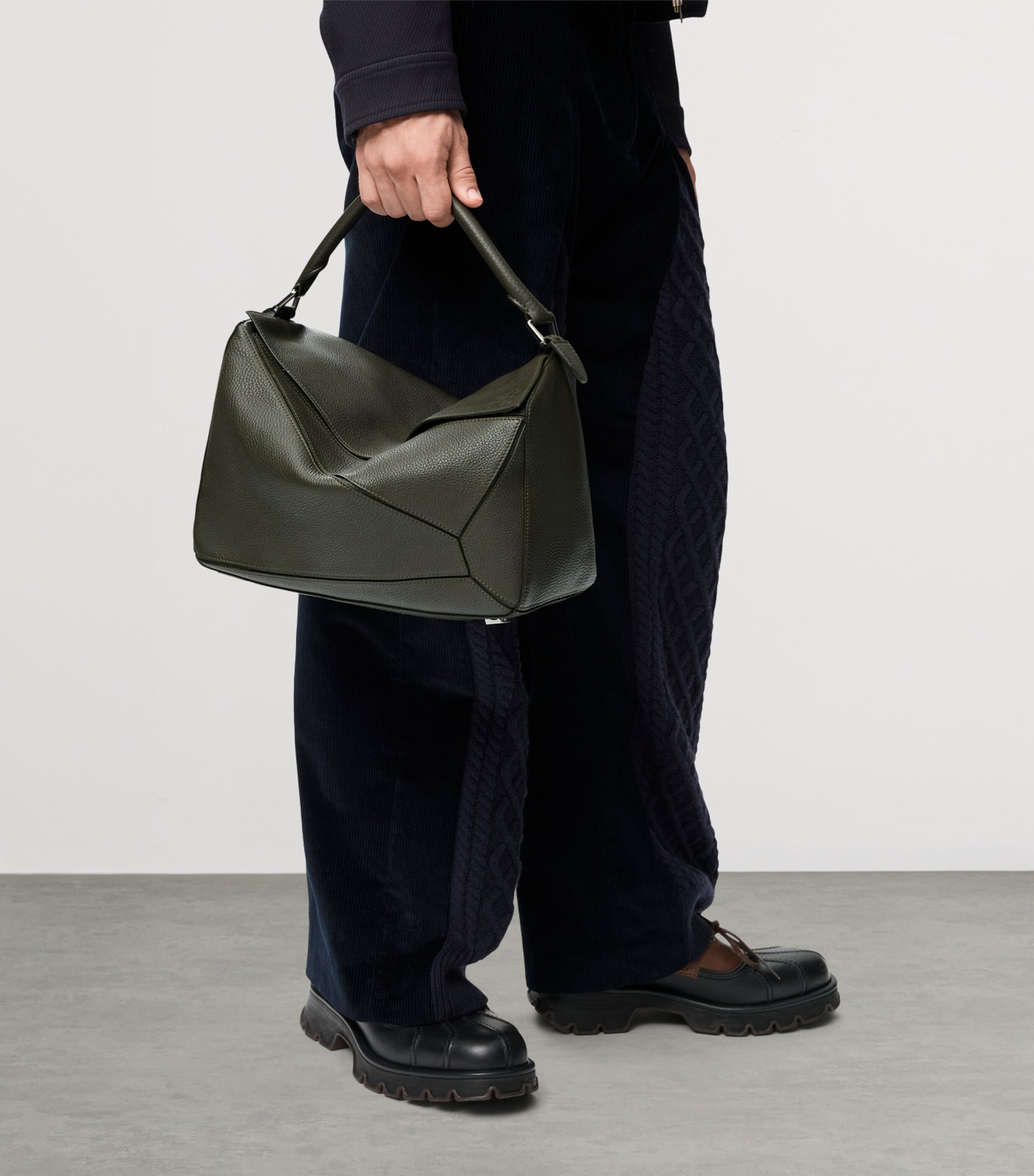 Large Leather Puzzle Top-Handle Bag DARK KHAKI Image 8