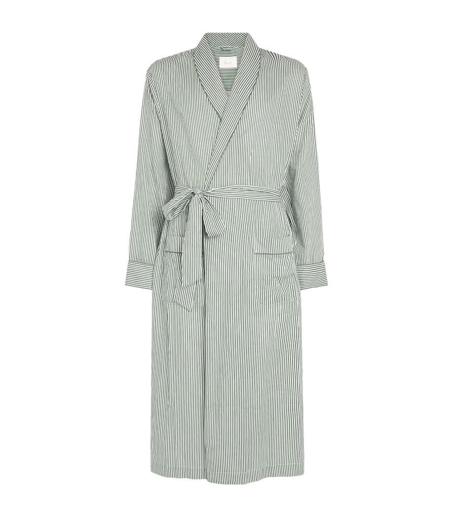 Harrods Mens Cotton Stripe Robe Green Image 1