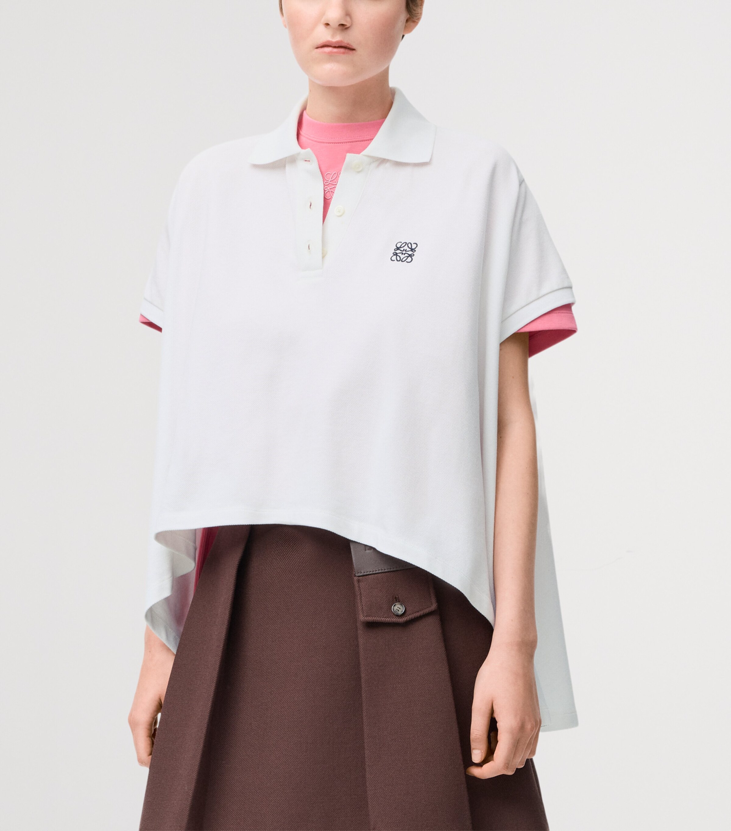 LOEWE Womens Asymmetric-Hem Polo Shirt White Image 3