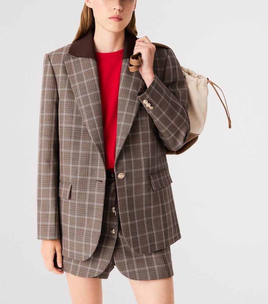 Maje Womens Wool-Cotton Check Blazer Brown Image 5