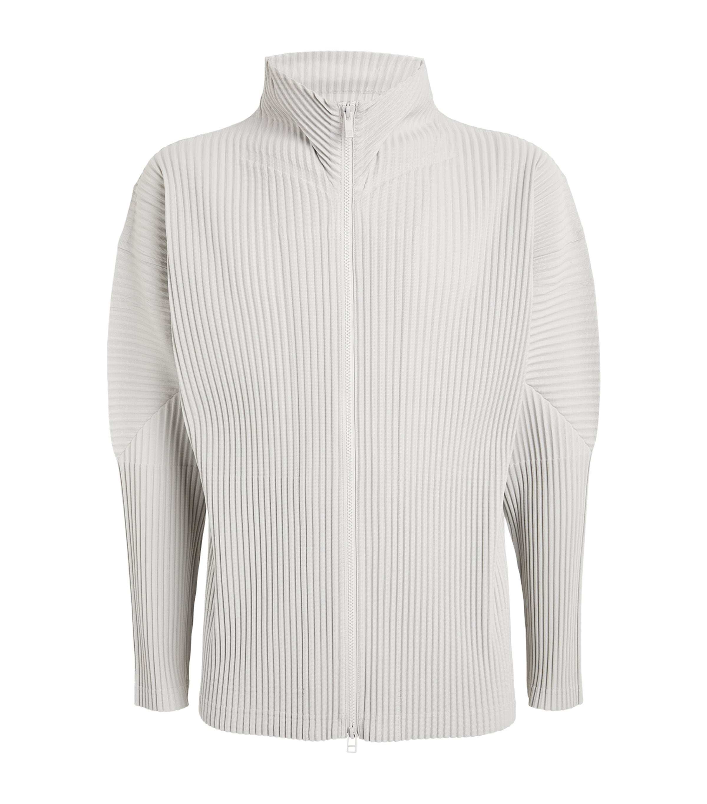 Issey Miyake Pleated Zip-up Cardigan In White