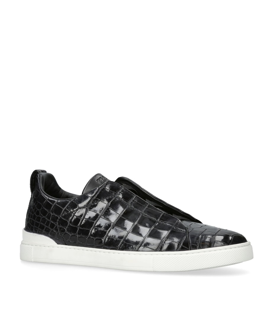 Zegna Crocodile Leather Triple Stitch Sneakers Black Image 3