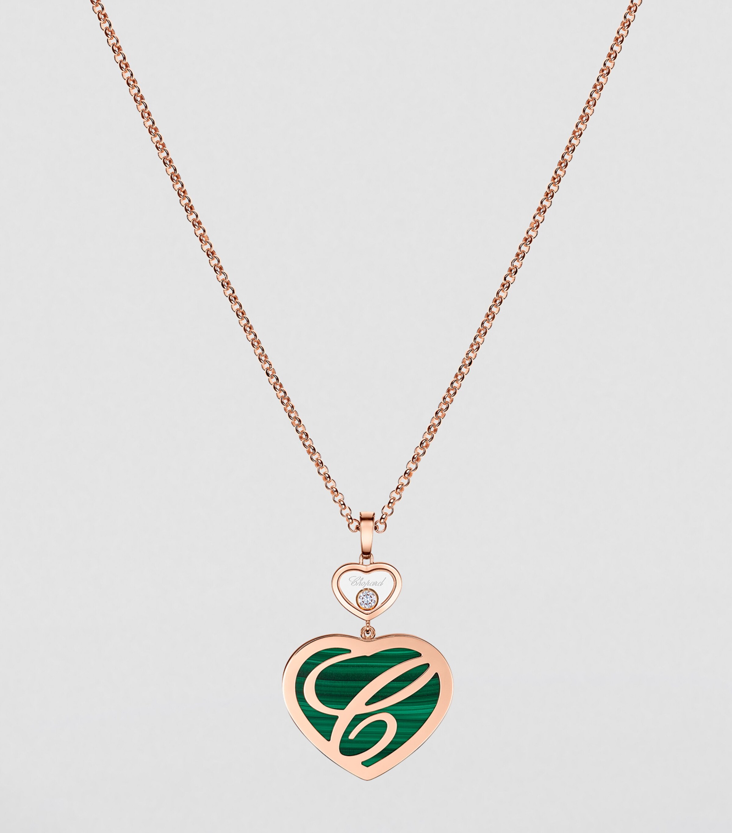 Chopard Rose Gold, Diamond and Malachite Happy Hearts Pendant Necklace Rose Gold Image 4