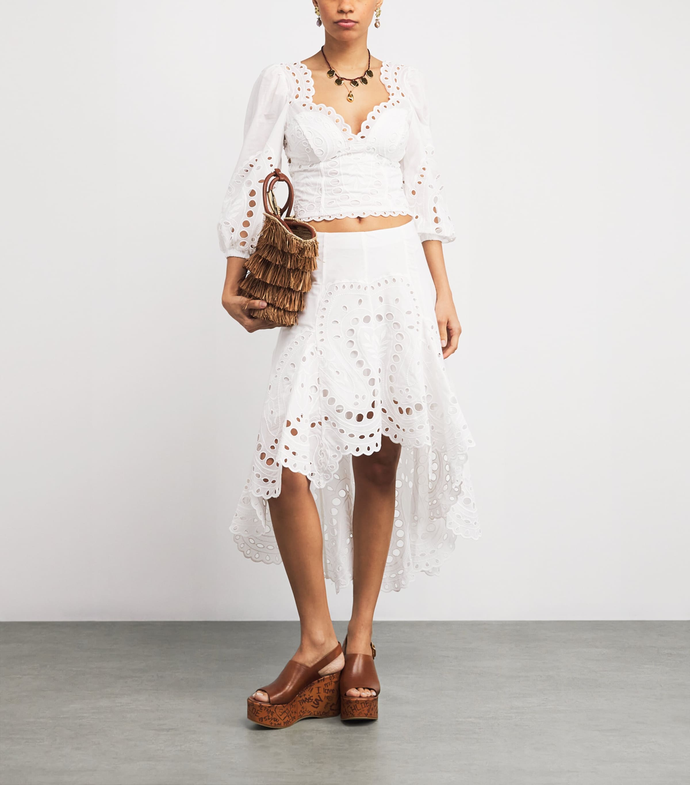 Broderie Anglaise Fin Midi Skirt WHITE SEALACE Image 2