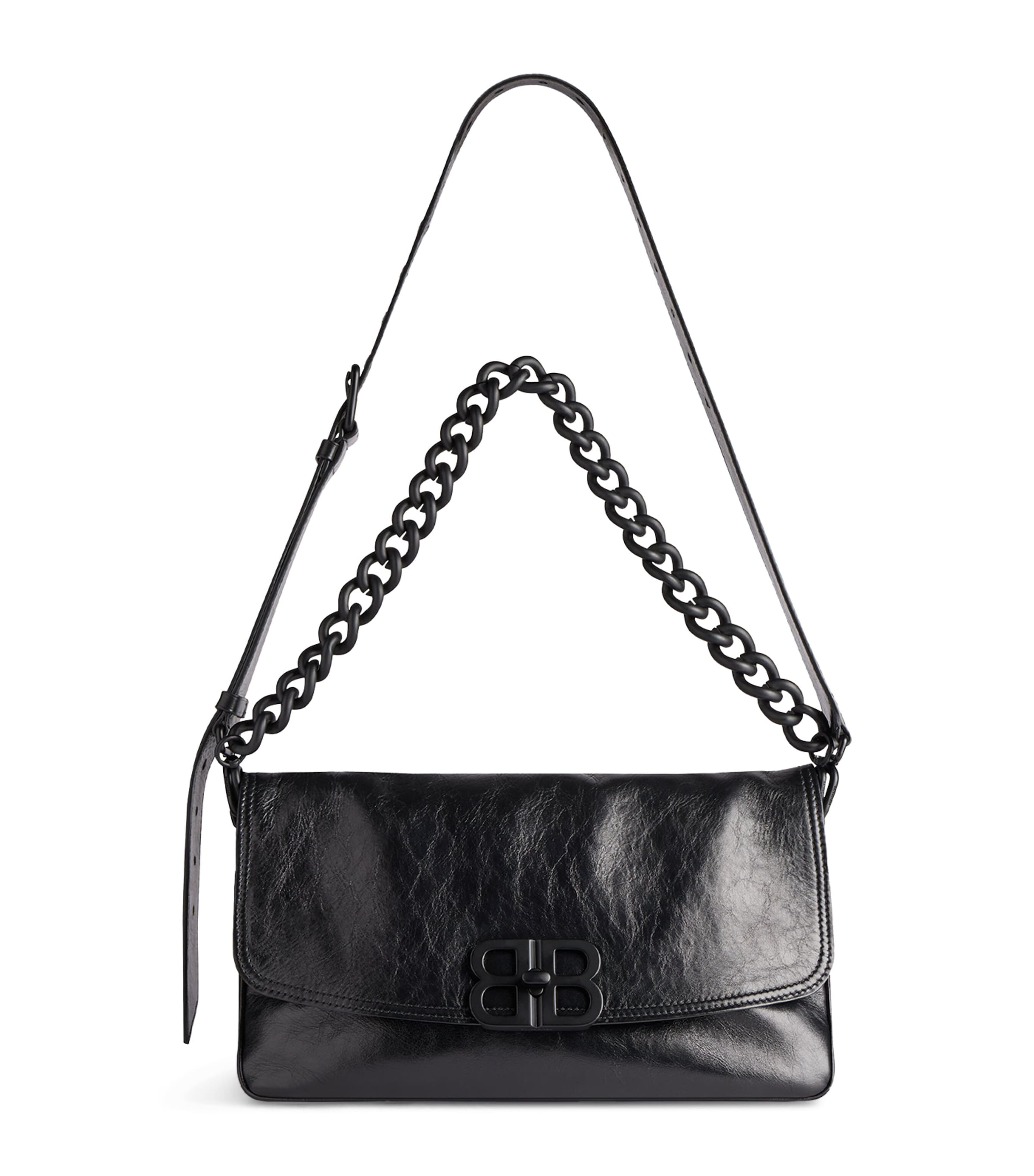 Balenciaga Medium Leather Soft Flap Shoulder Bag In Black