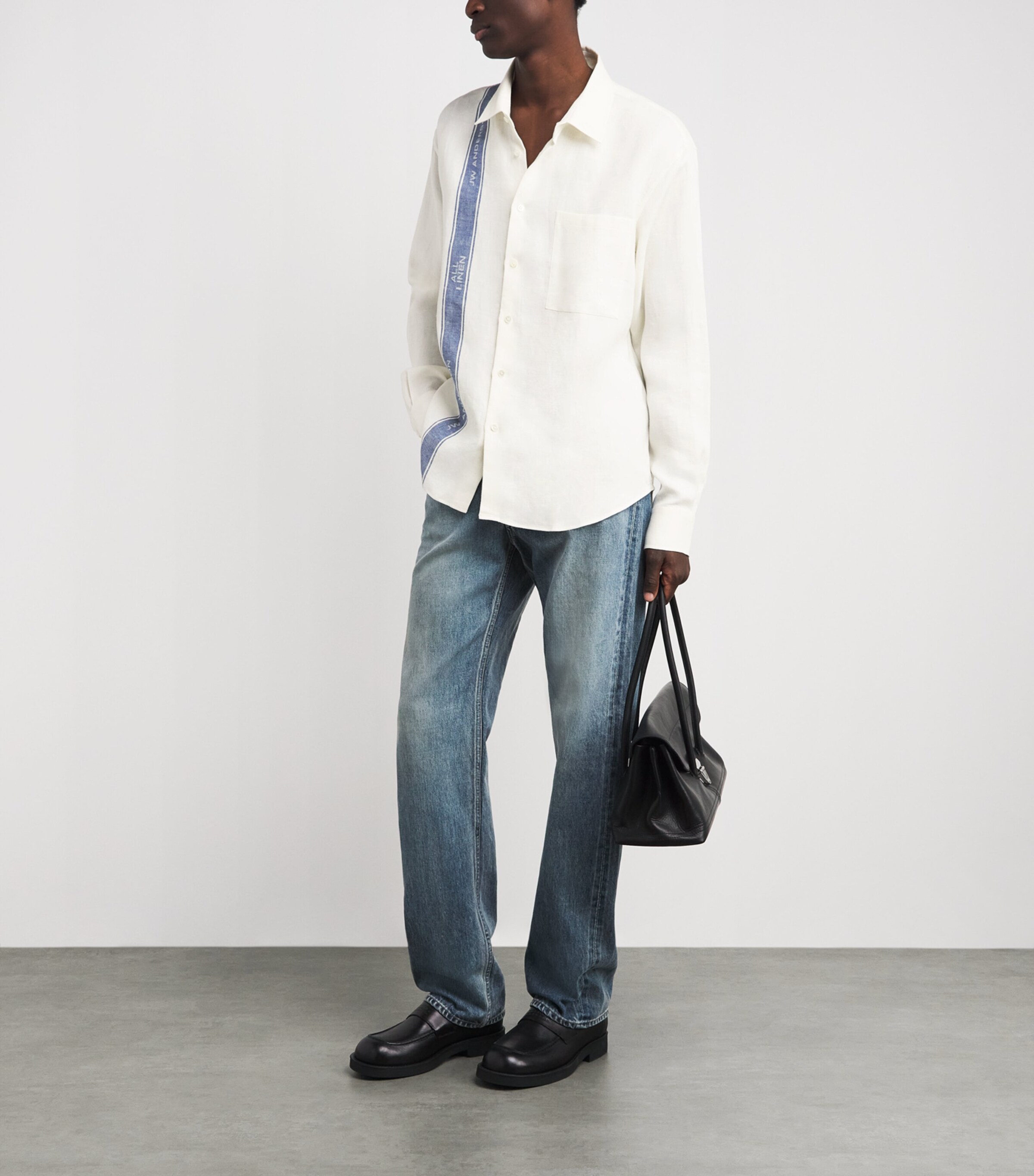JW Anderson Mens Linen Tea Towel Stripe Shirt Off White/blue Image 2