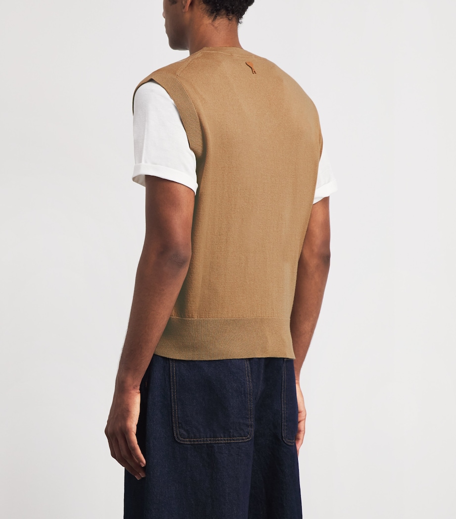 AMI Paris Mens Wool-Cotton Argyle Sweater Vest Camel/jaun/vert Image 5