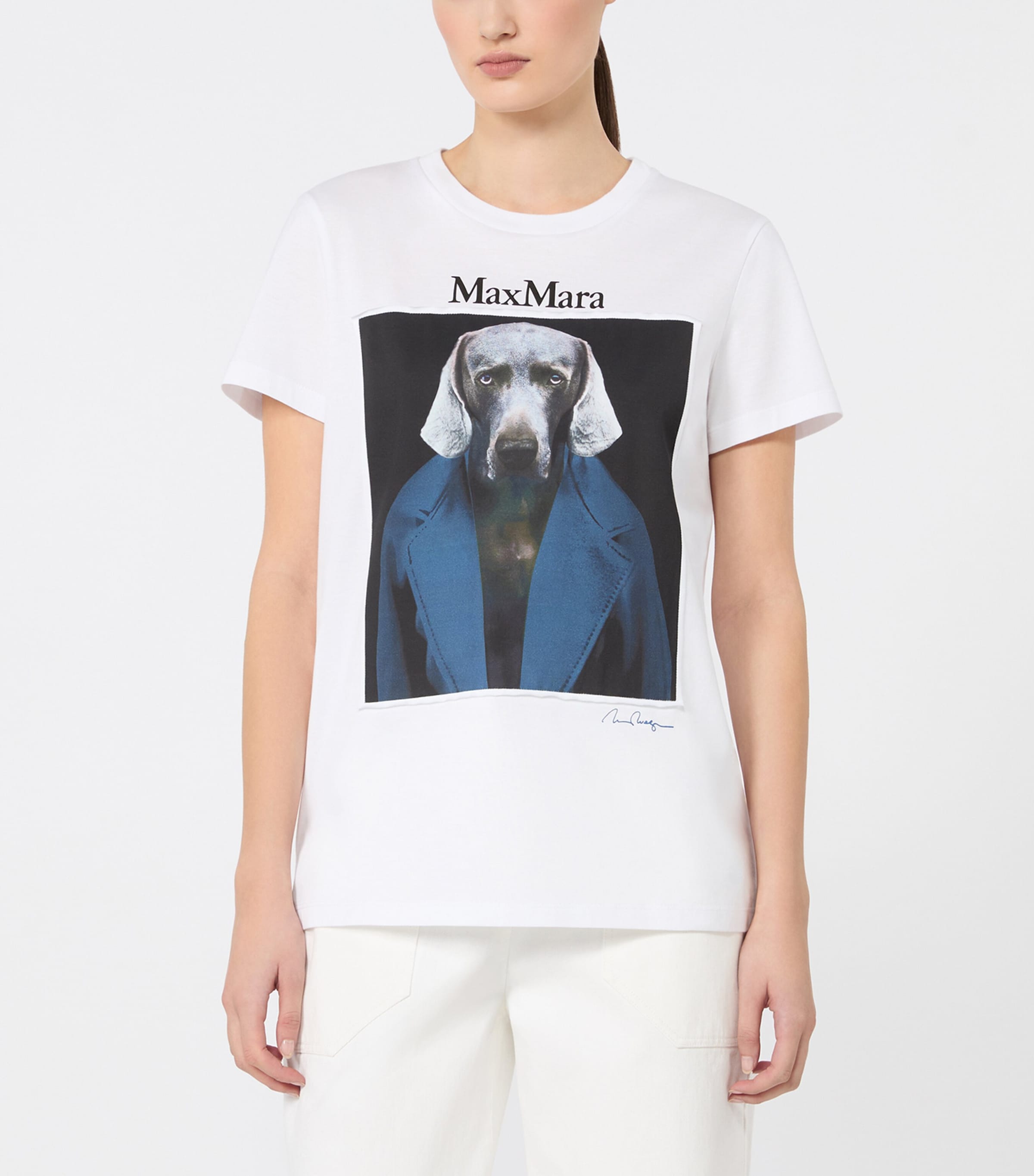 Max Mara Womens Dog Print T-Shirt White Image 3