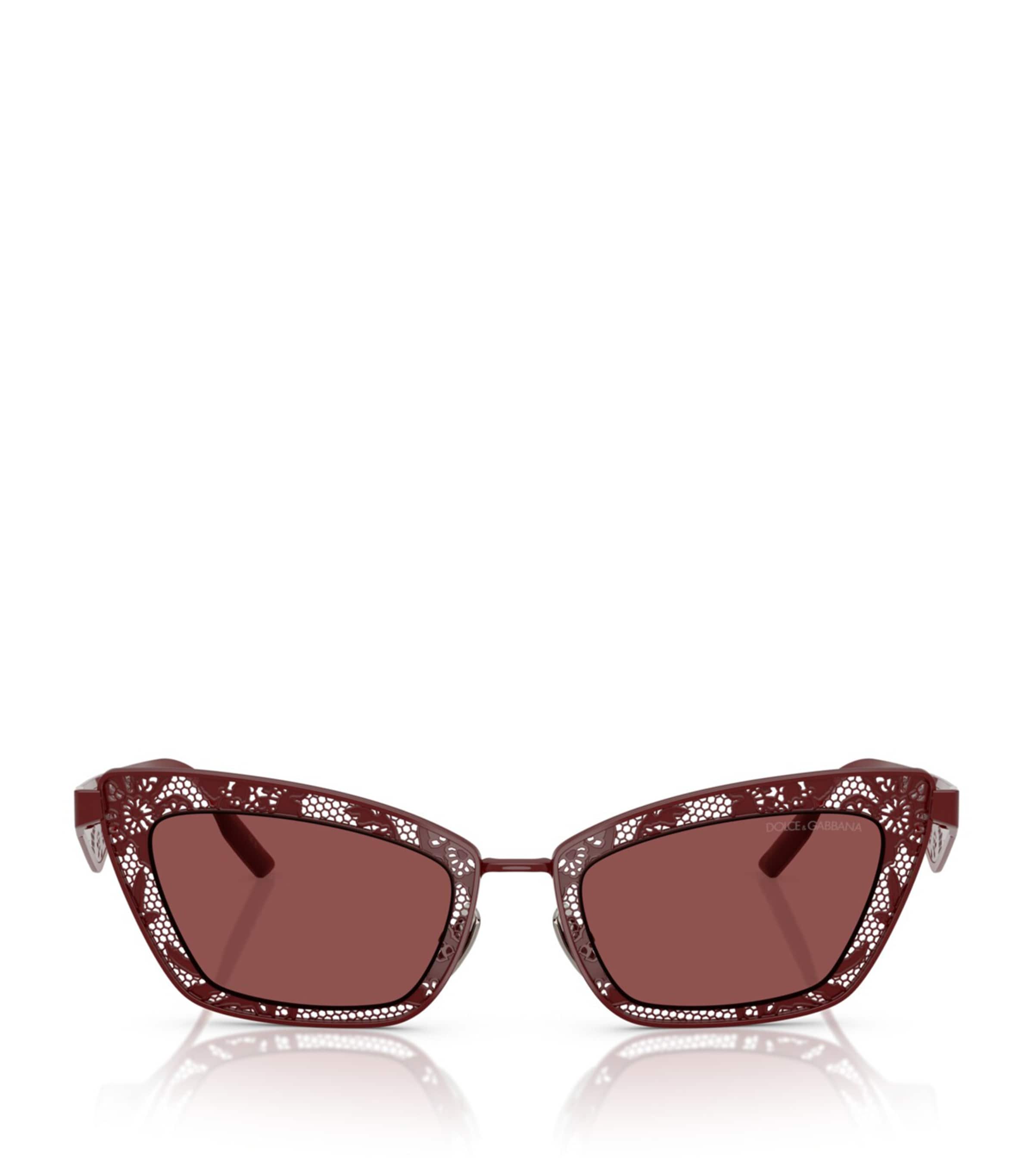 Dolce & Gabbana Steel Rectangular Sunglasses In Red