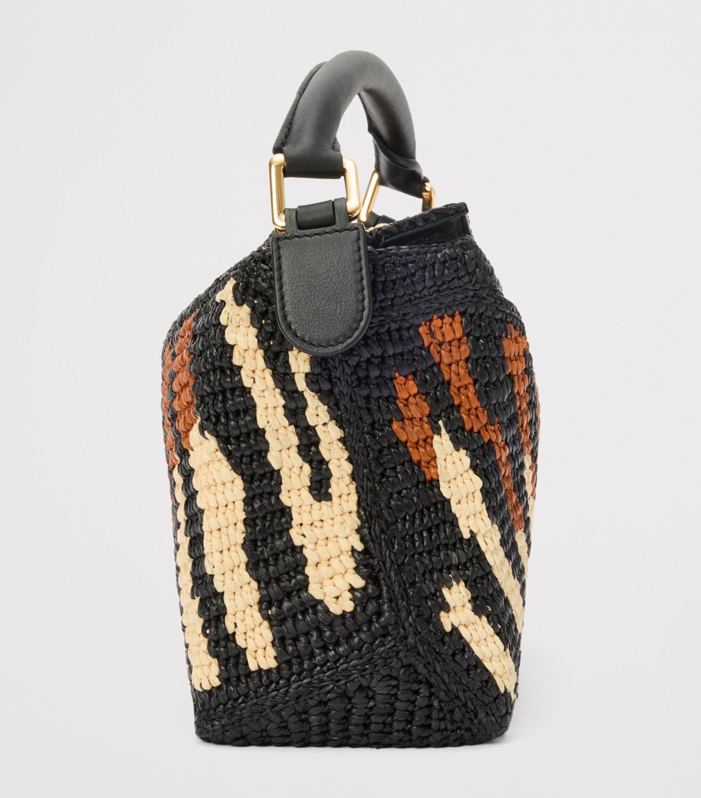 LOEWE x Paula's Ibiza Small Raffia Puzzle Edge Top-Handle Bag Black/honey Gold Image 3