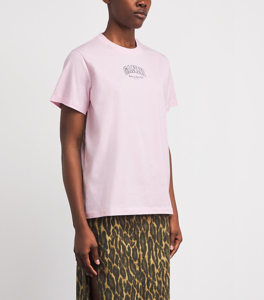 GANNI Womens Organic Cotton Logo T-Shirt Chalk Pink Image 4