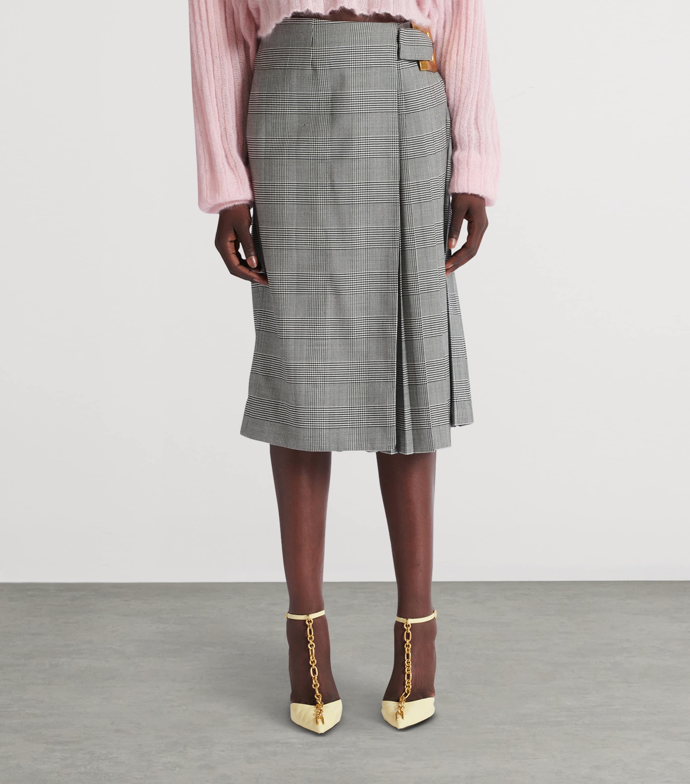 Virgin Wool-Blend Check Midi Skirt EAB NOIR/BLANC Image 4