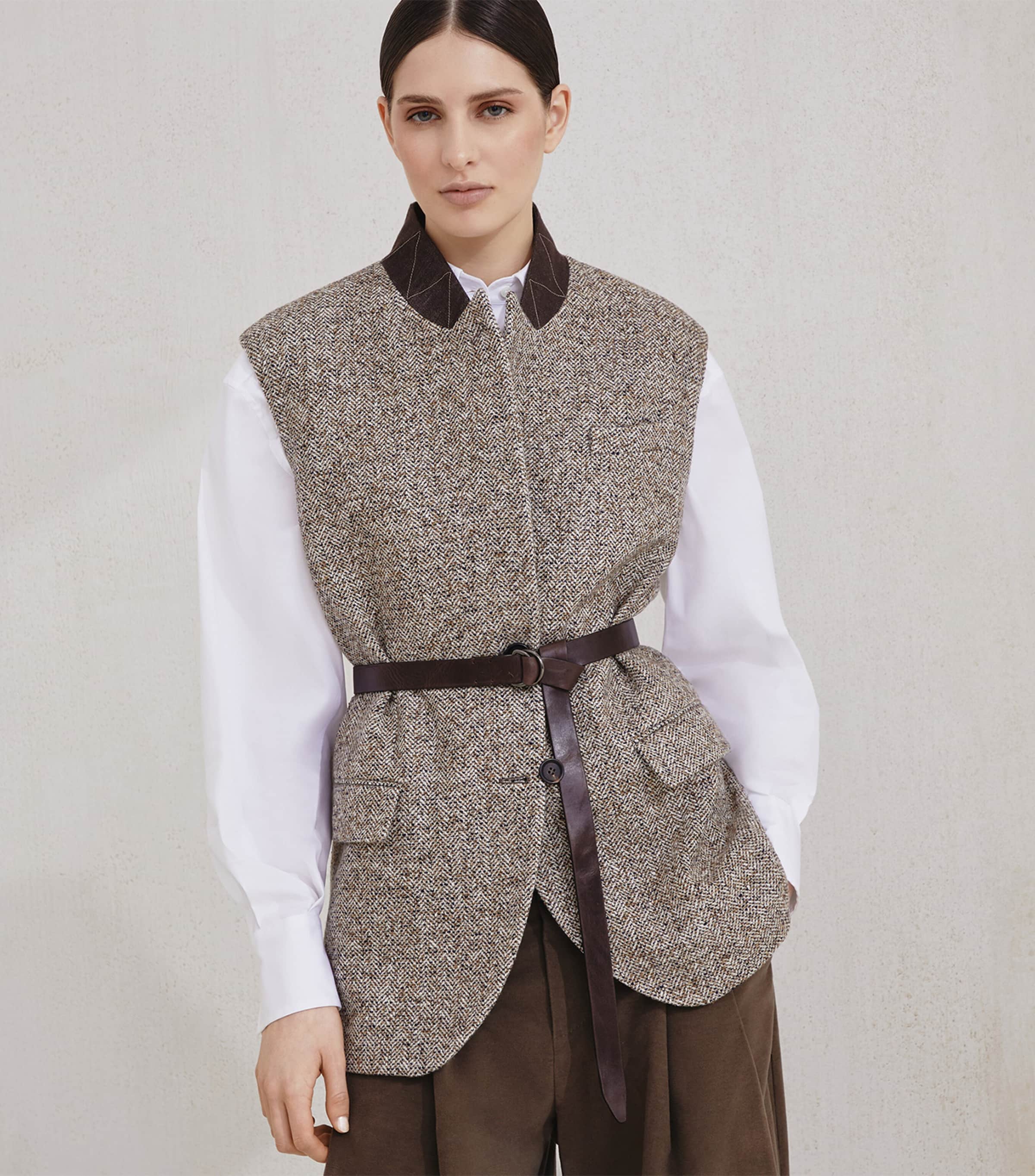 Virgin Wool-Silk Chevron Belted Vest C6286 Image 2