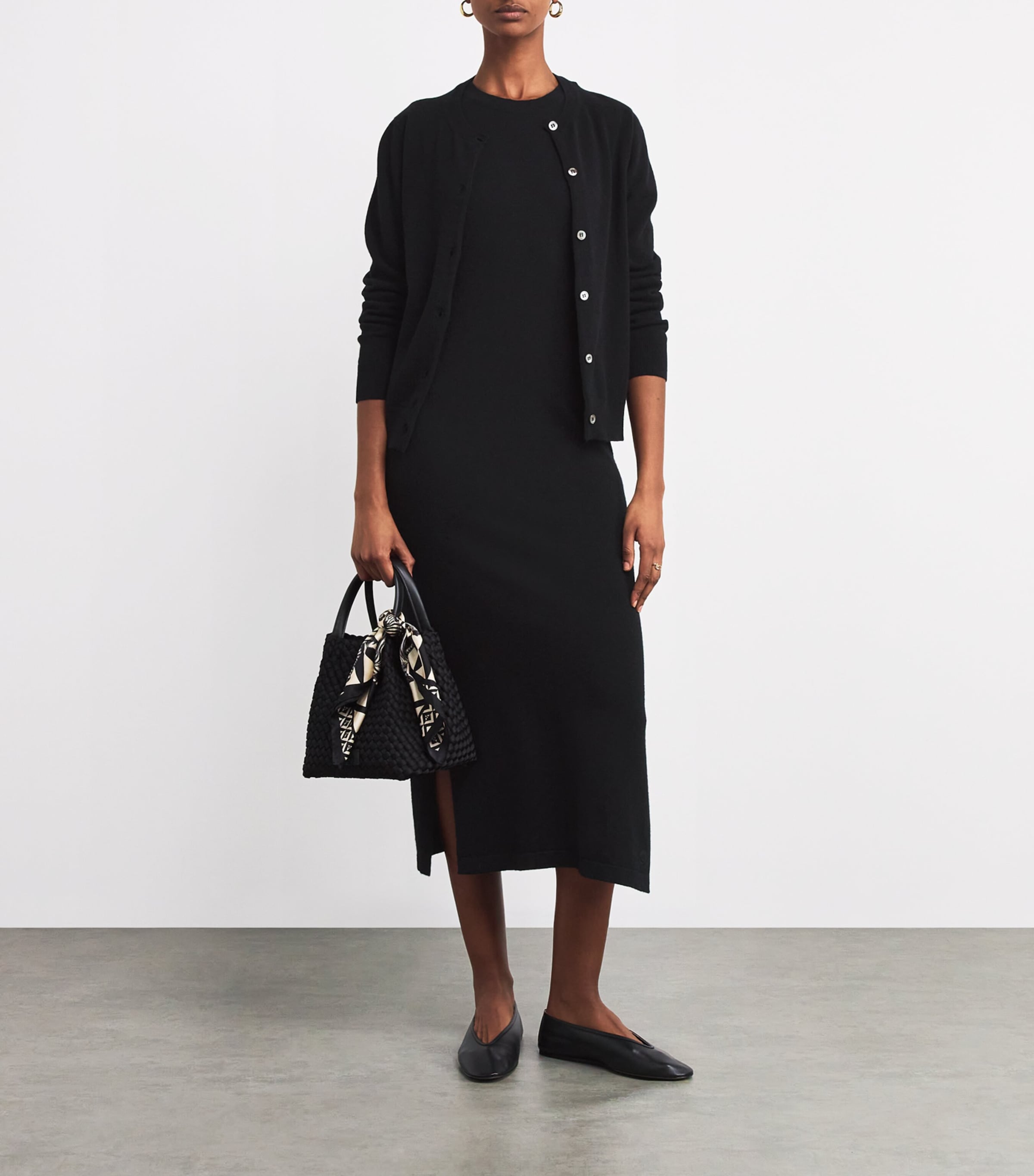Harrods Womens Cashmere Sleeveless Midi Dress Black Image 2