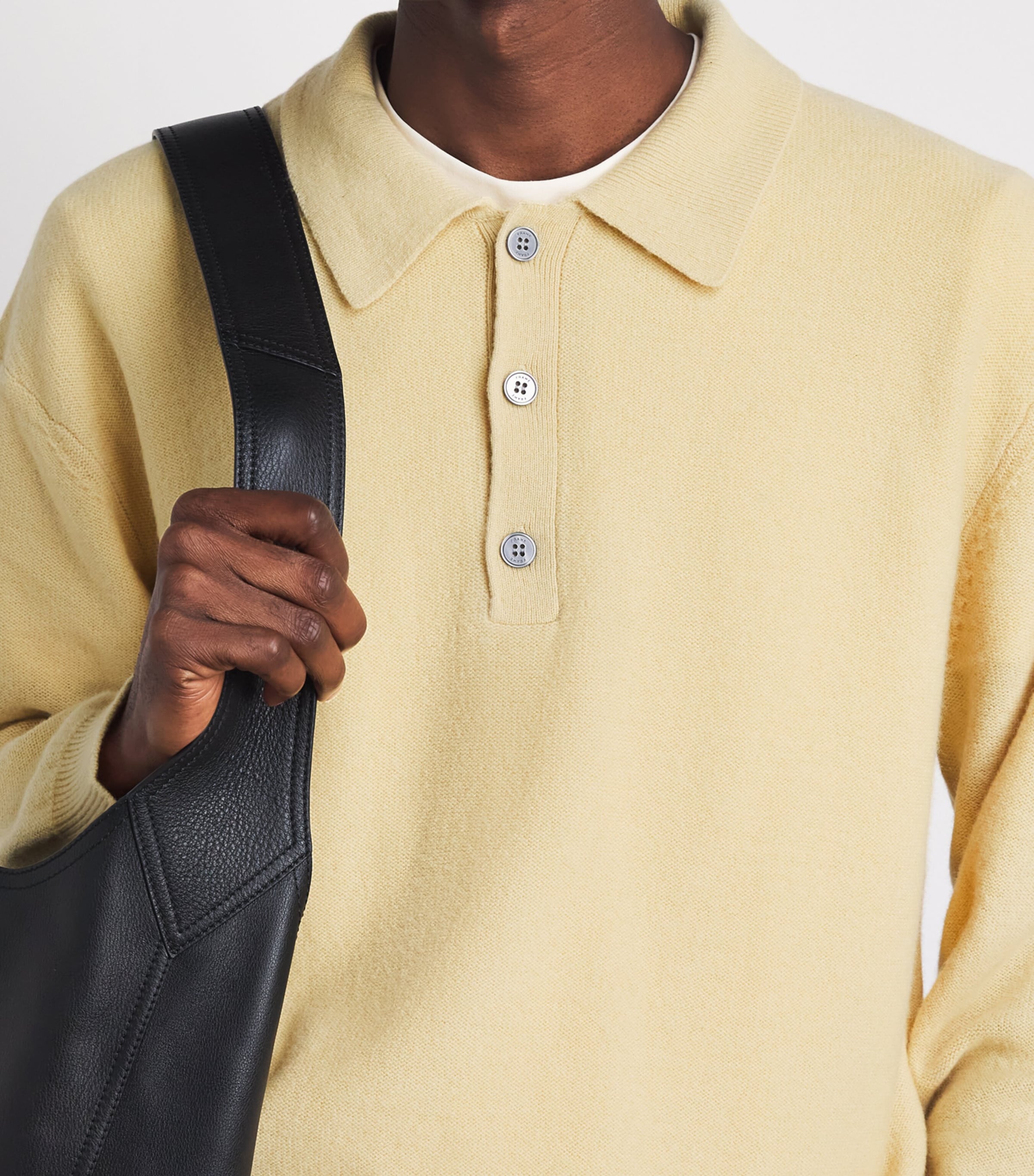 FRAME Mens Boiled-Wool Polo Sweater Oldy Old Yellow Image 3