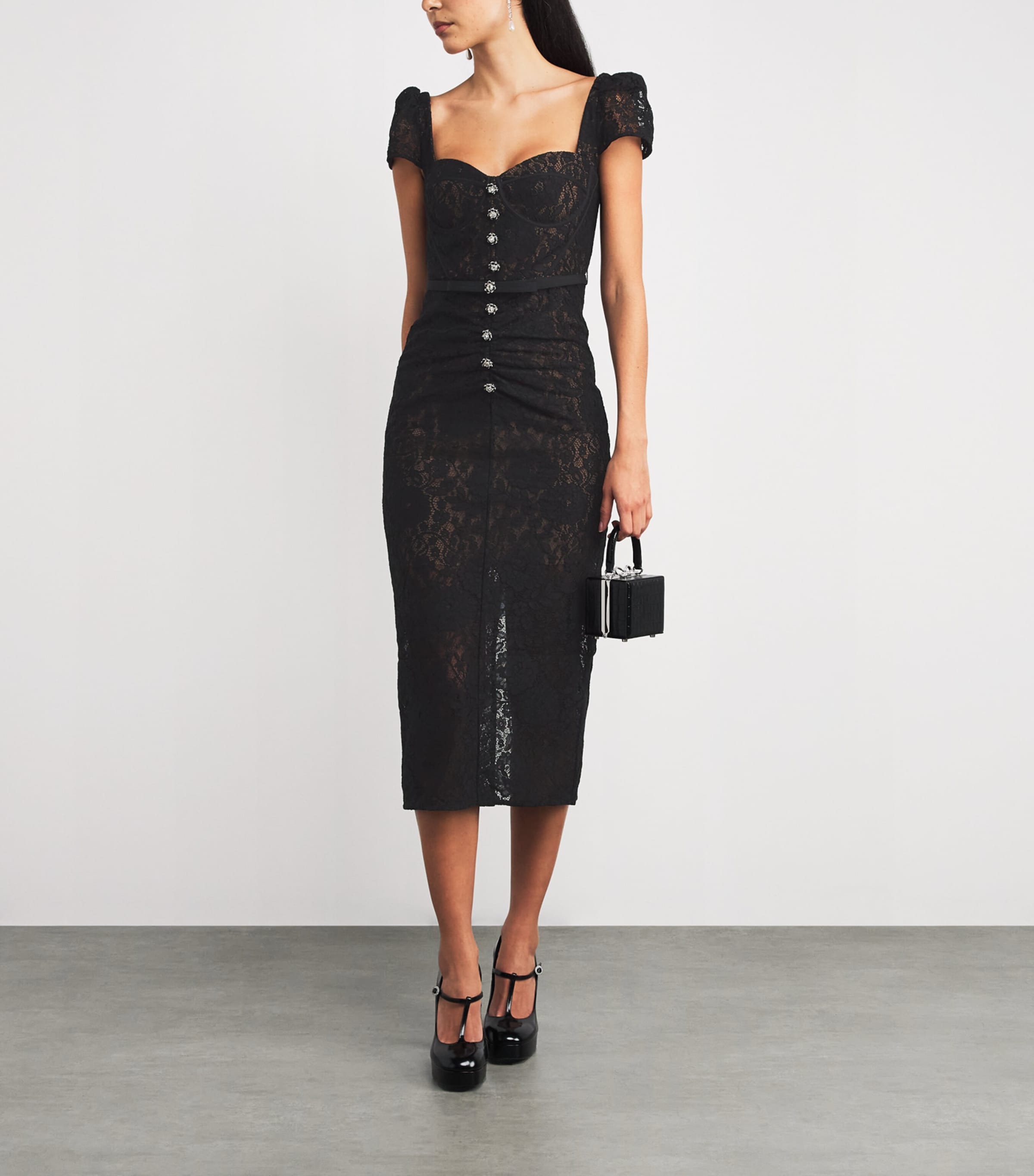 Self-Portrait Women's Floral Lace Sweetheart Midi-Dress - Black - Size 8