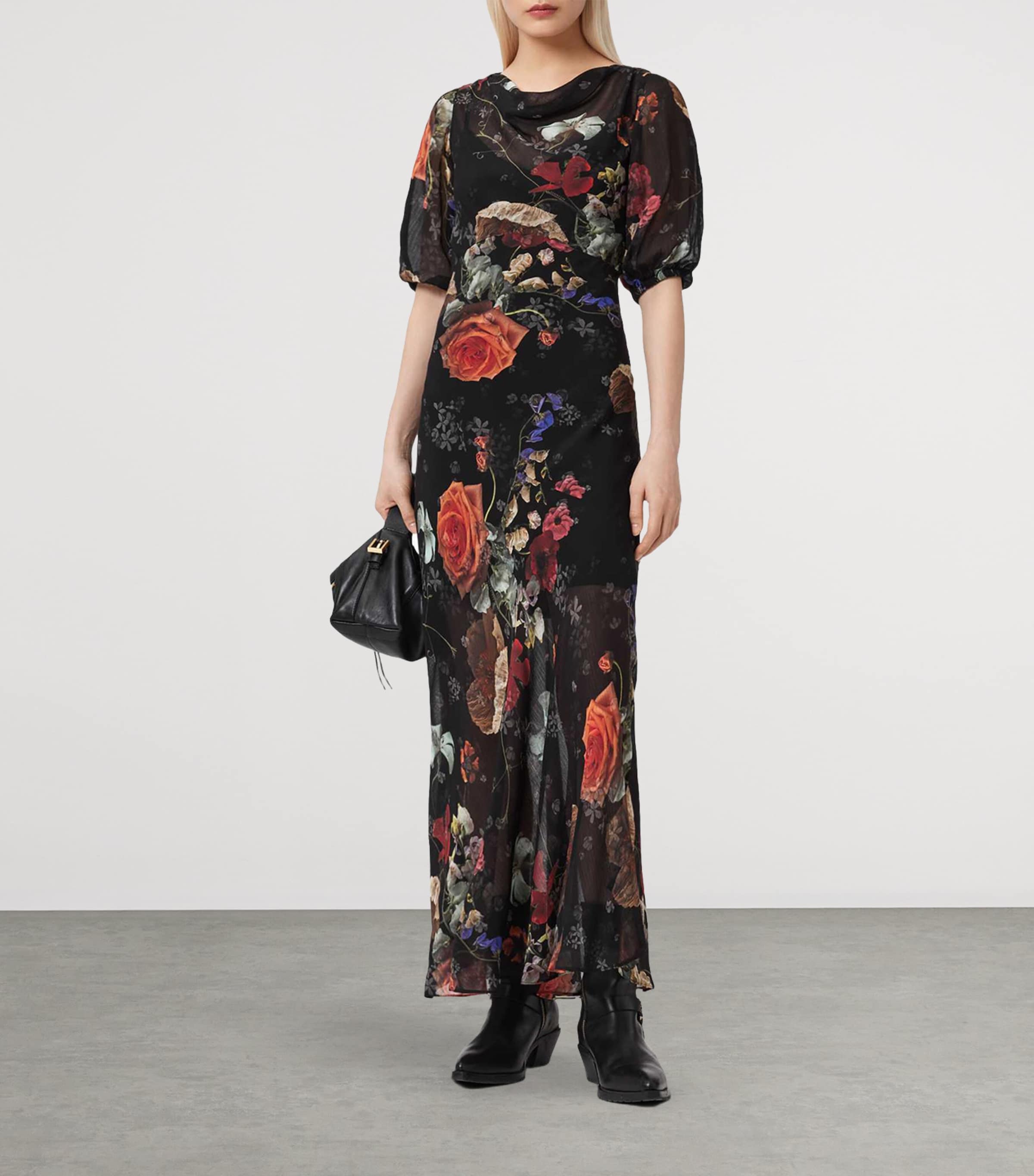 AllSaints Womens Floral Print Tiwa Maxi Dress Haze Black Image 5