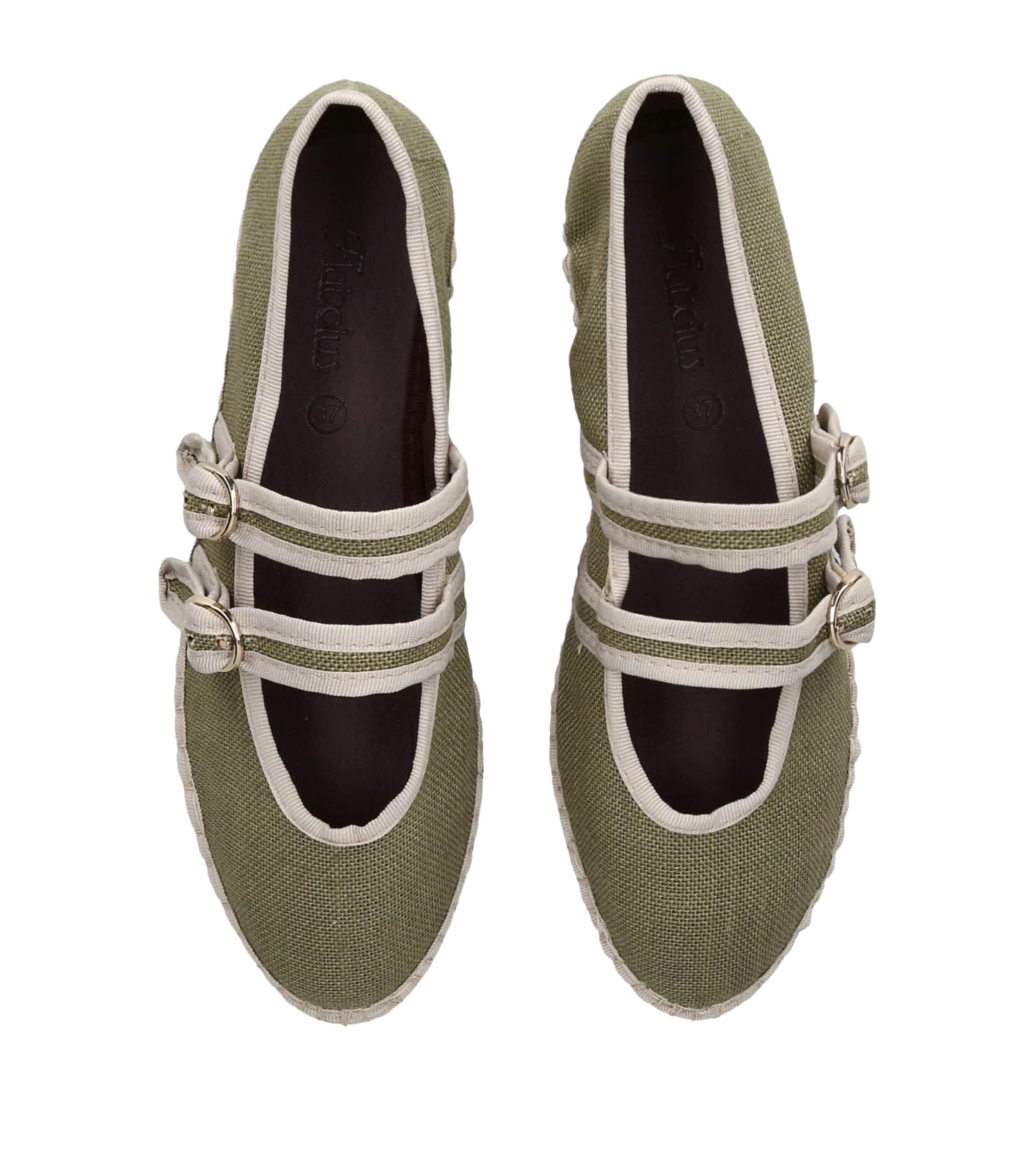 Flabelus Linen-Blend Claire Ballet Flats Green Comb Image 4