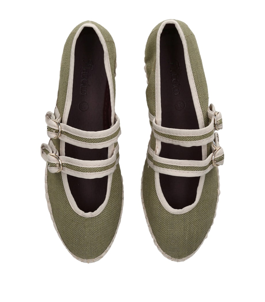 Flabelus Linen-Blend Claire Ballet Flats Green Comb Image 4