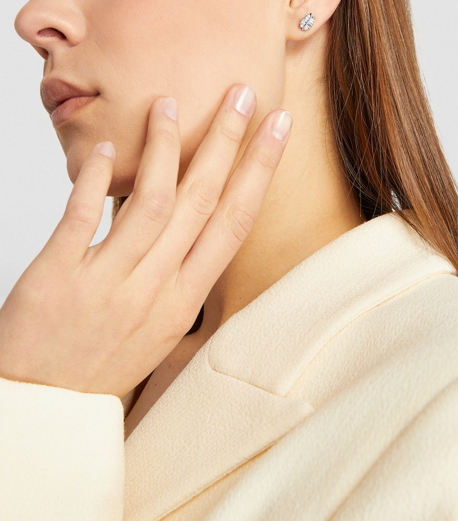 White Gold and Diamond Palm Leaf Stud Earrings WHITE GOLD Image 5