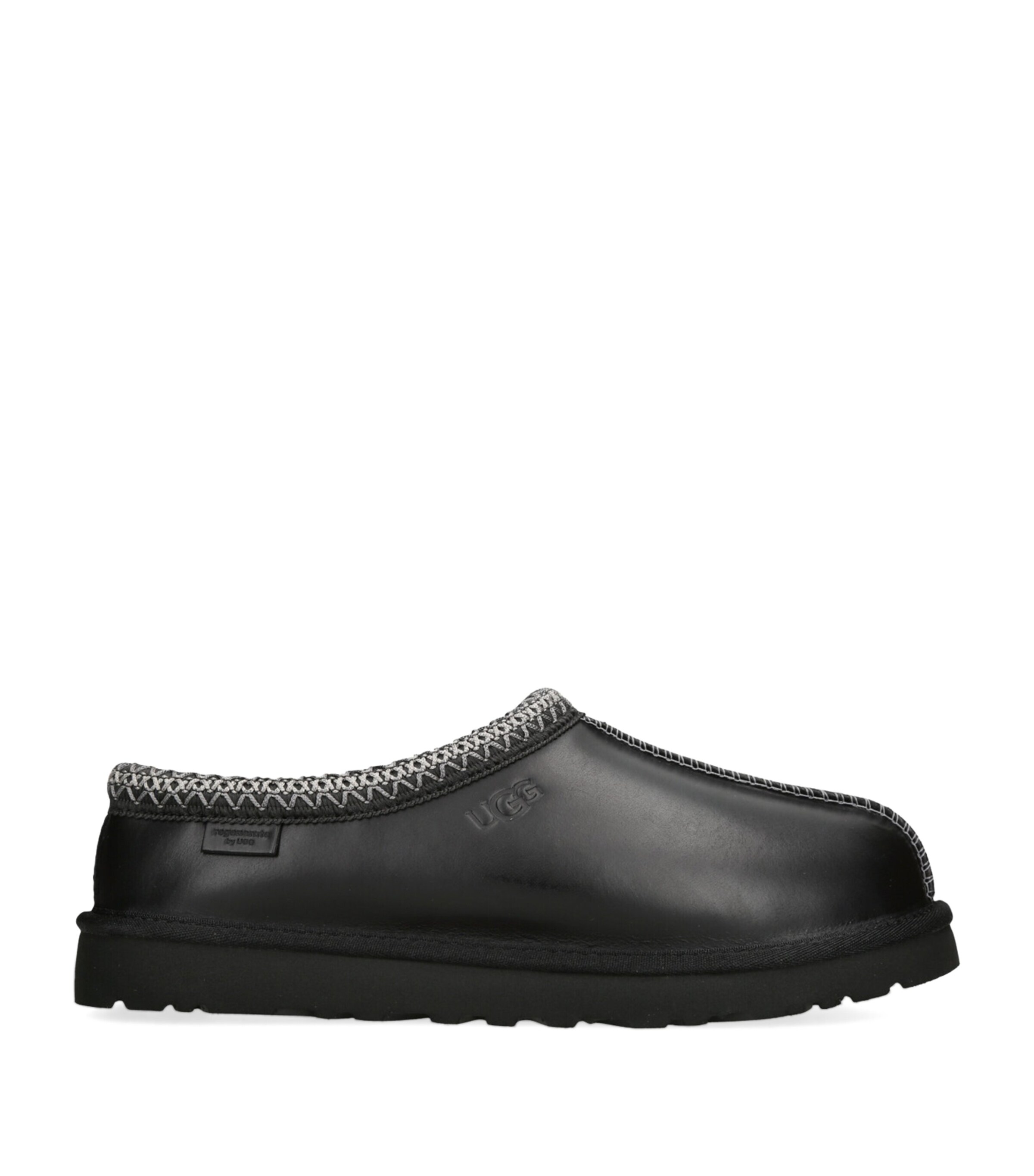 Ugg Mens Black Tasman Branded Leather Slippers In Black