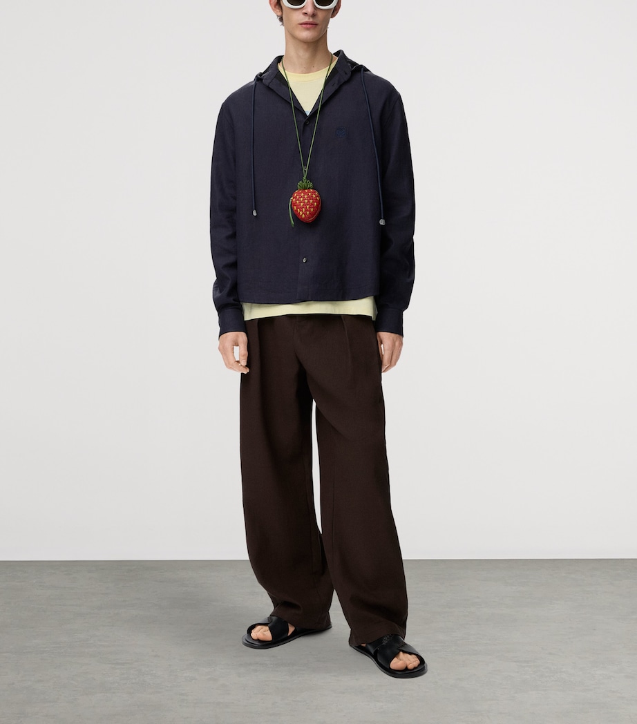 LOEWE Mens x Paula's Ibiza Linen-Blend Hooded Anagram Shirt Navy/black Image 2