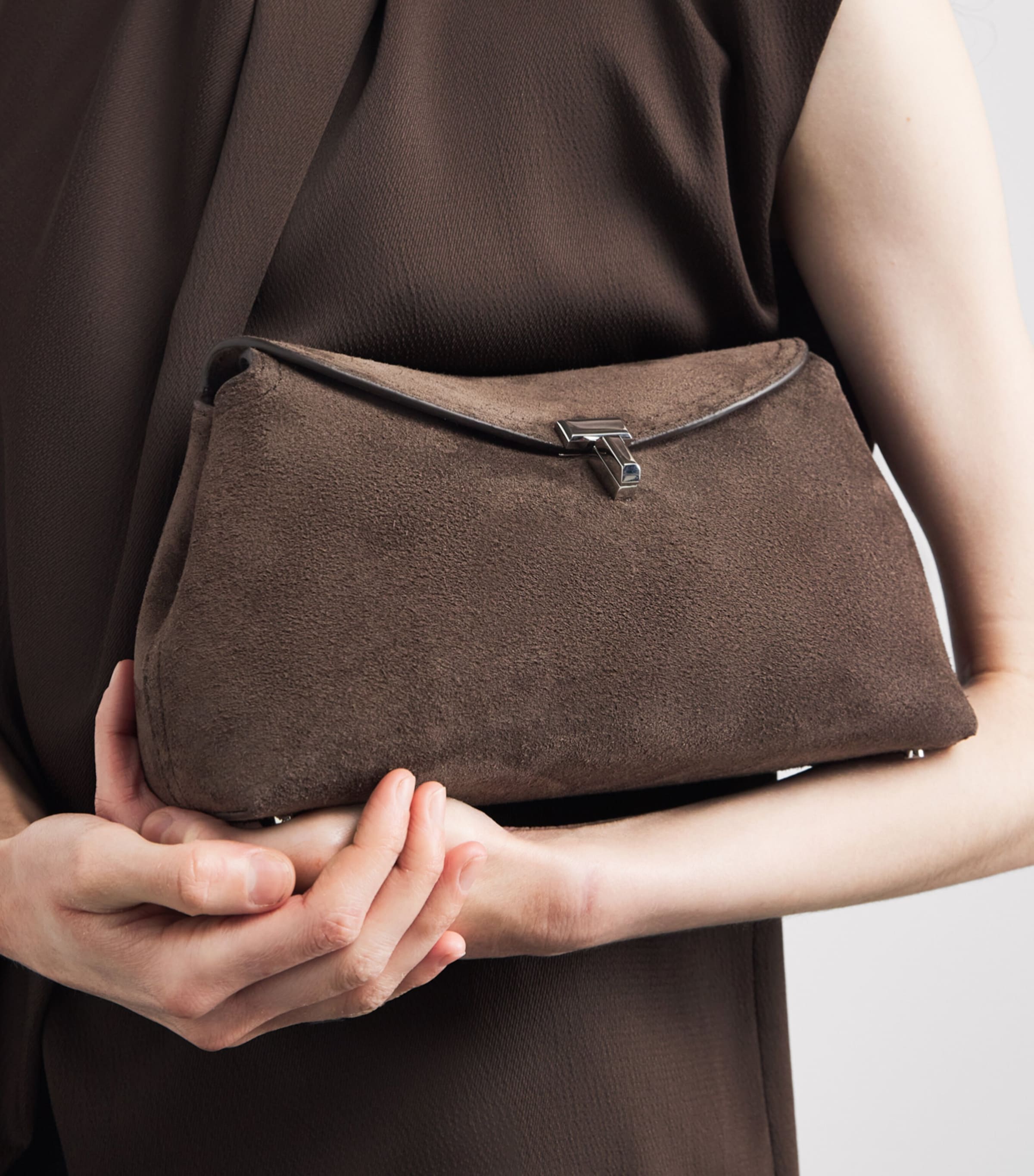 Toteme Suede T-Lock Clutch Bag Brown Image 2