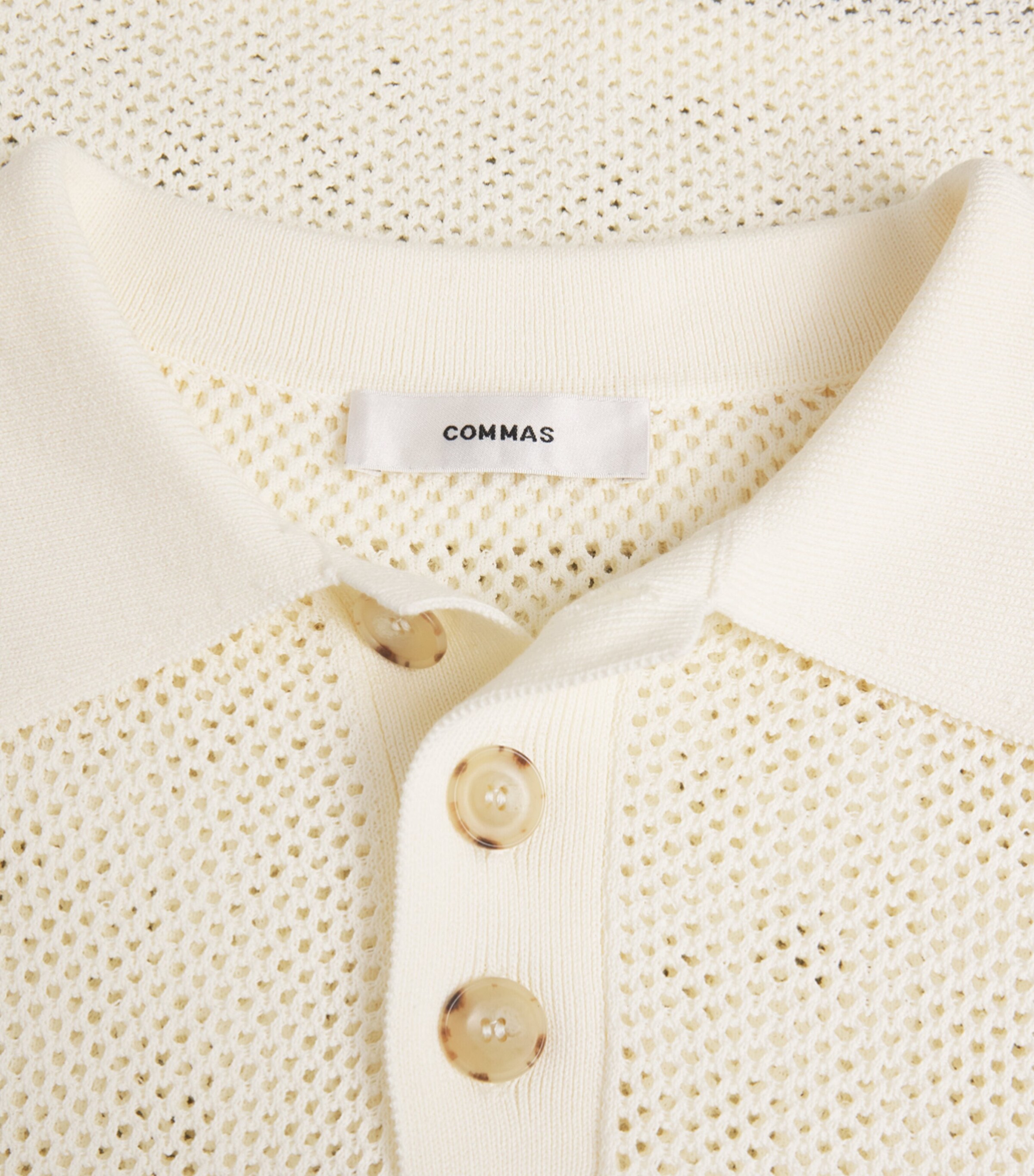 COMMAS Mens Open-Weave Polo Shirt Beige Image 6