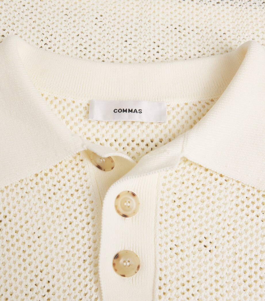 COMMAS Mens Open-Weave Polo Shirt Beige Image 6