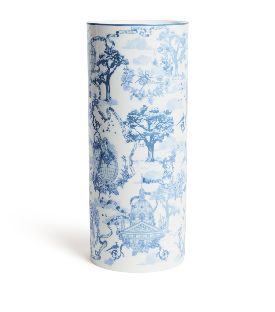 Harrods Fine Bone China Toile Vase (28cm) Blue Image 1